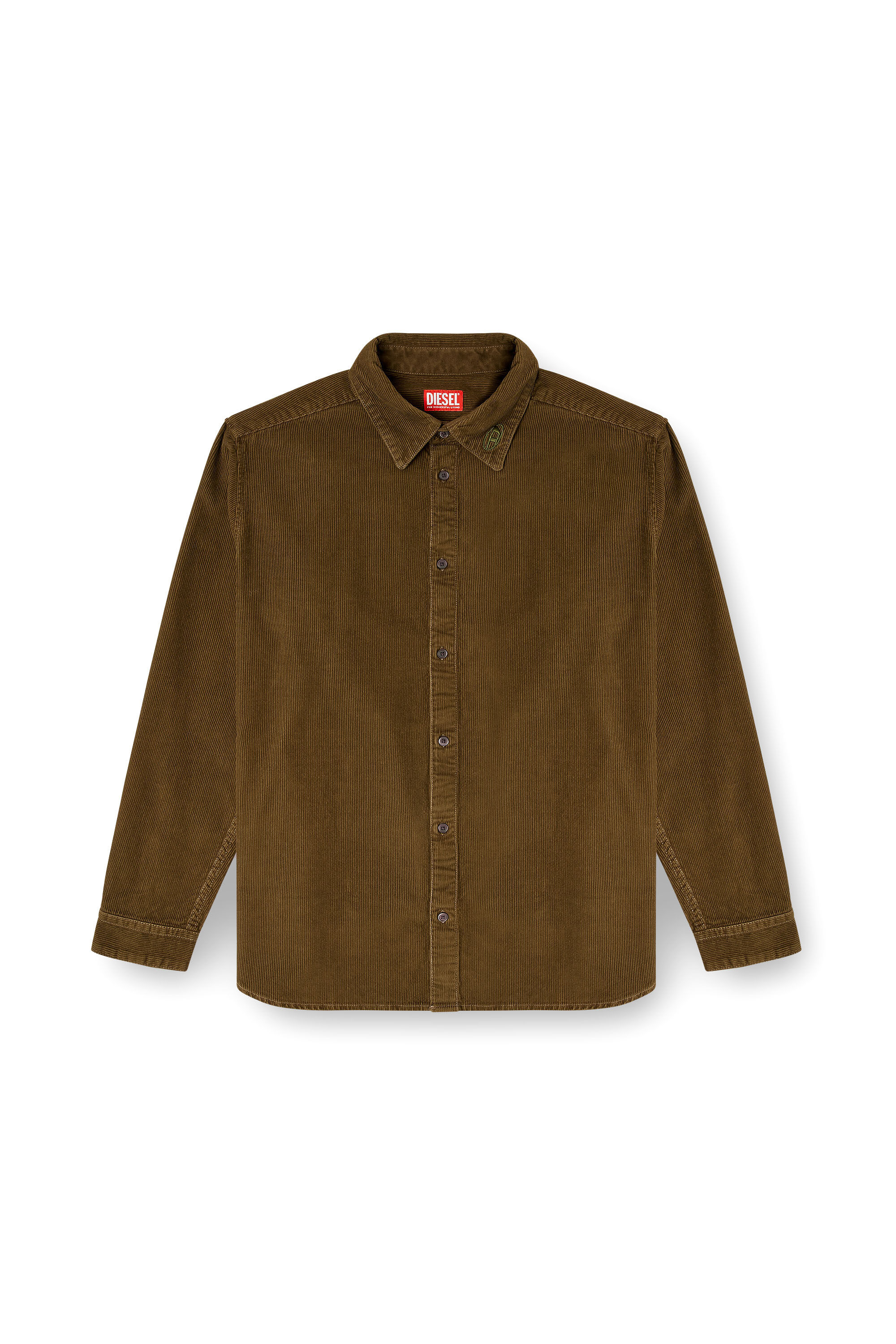 Diesel - S-SIMPLY-AJFQ, Male's Cotton shirt with embroidery on the collar in Green - 2