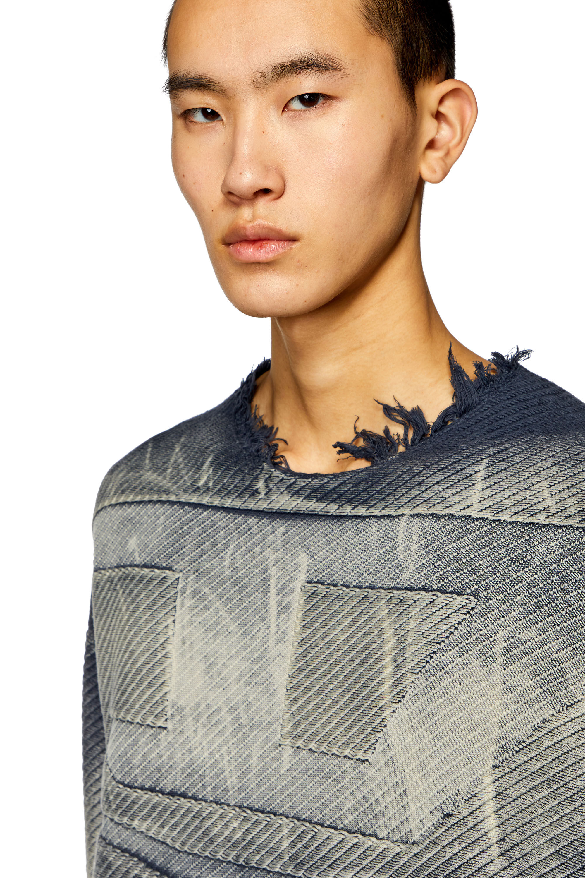 Diesel - K-KLEVER, Male's Frayed denim-effect jumper in Dark Blue - 5