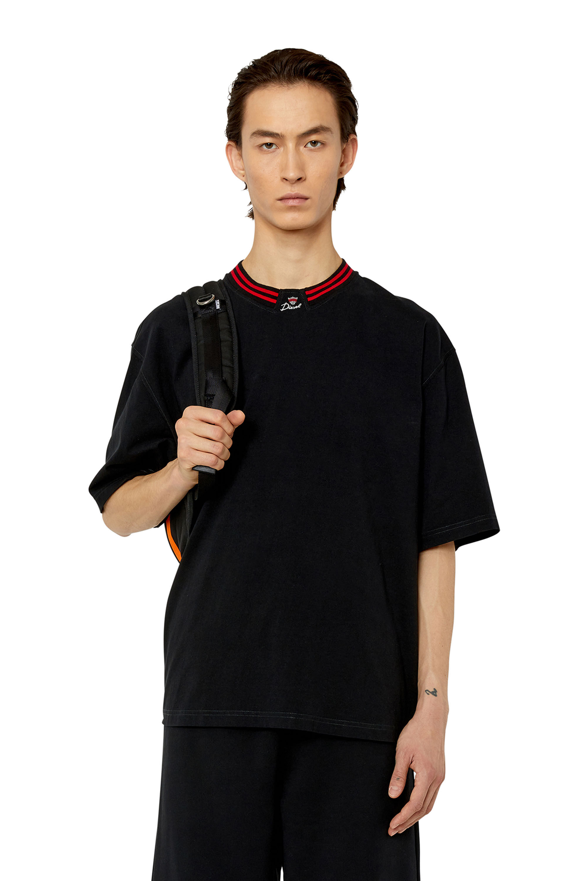 Diesel - T-KROWN, Male's T-shirt with logo neck in Black - 3