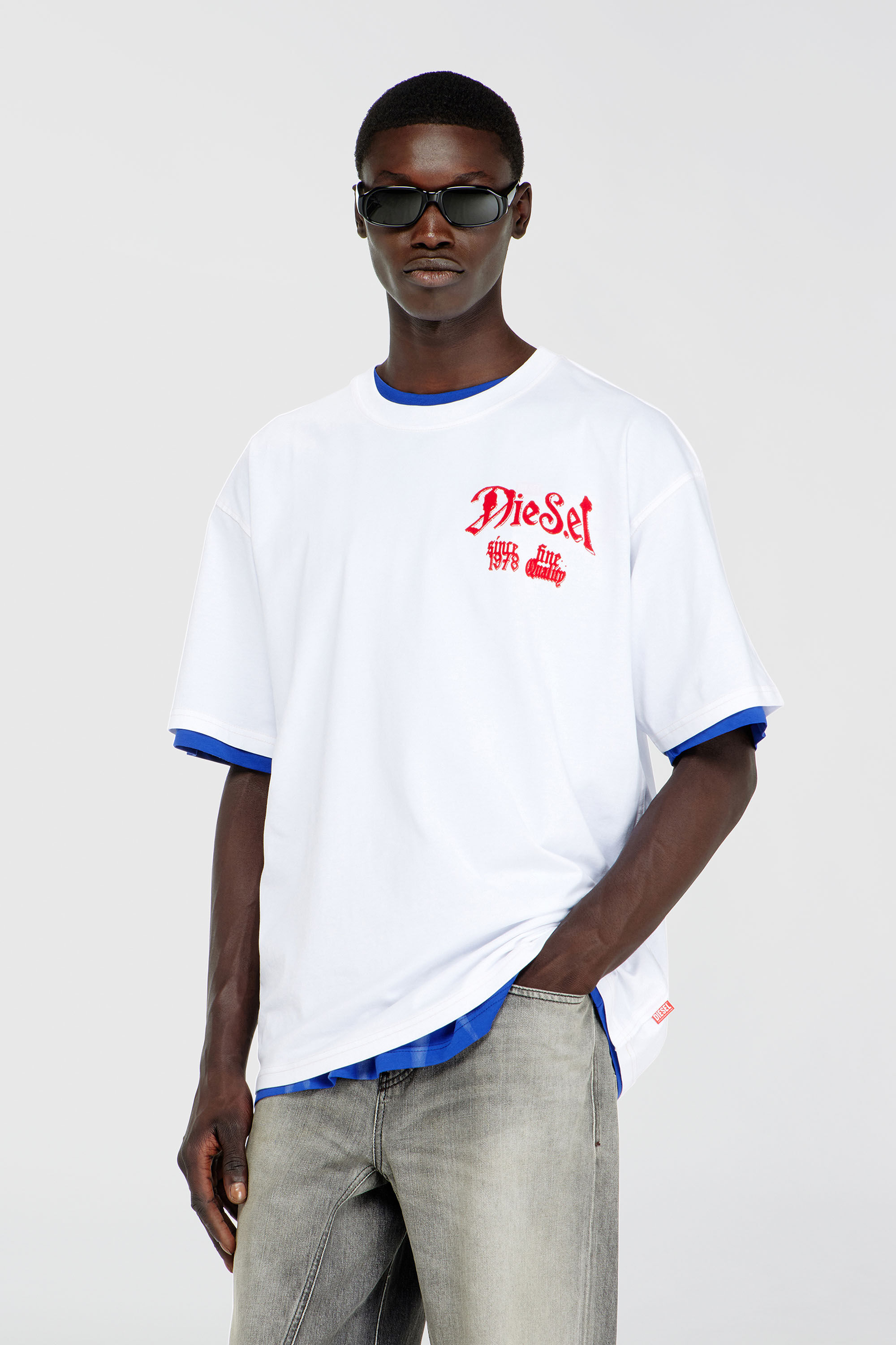 Men's Cotton T-shirt with flock graphic | White | Diesel US
