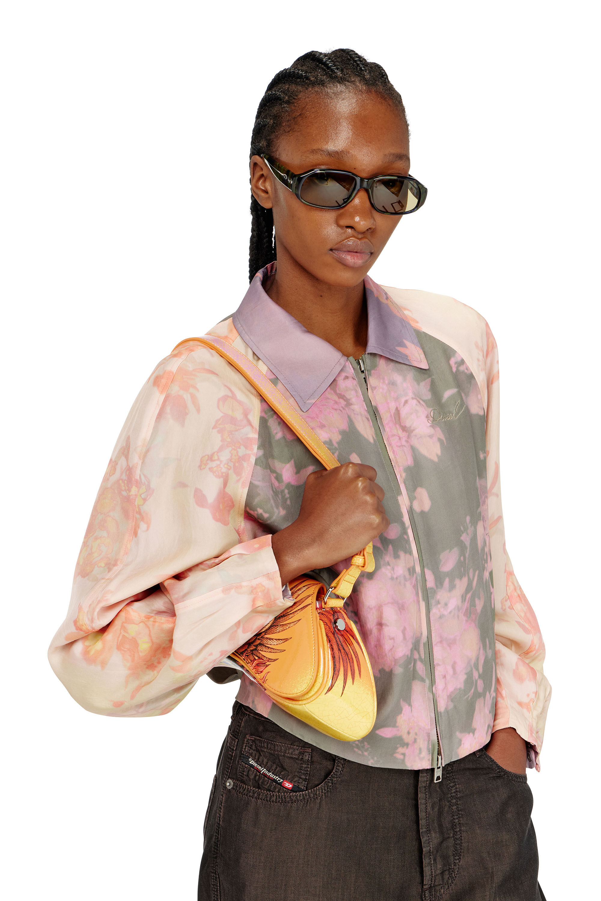 Diesel - G-ALENA, Chaqueta bomber floral en acetato arrugado Mujer in Multicolor - 4