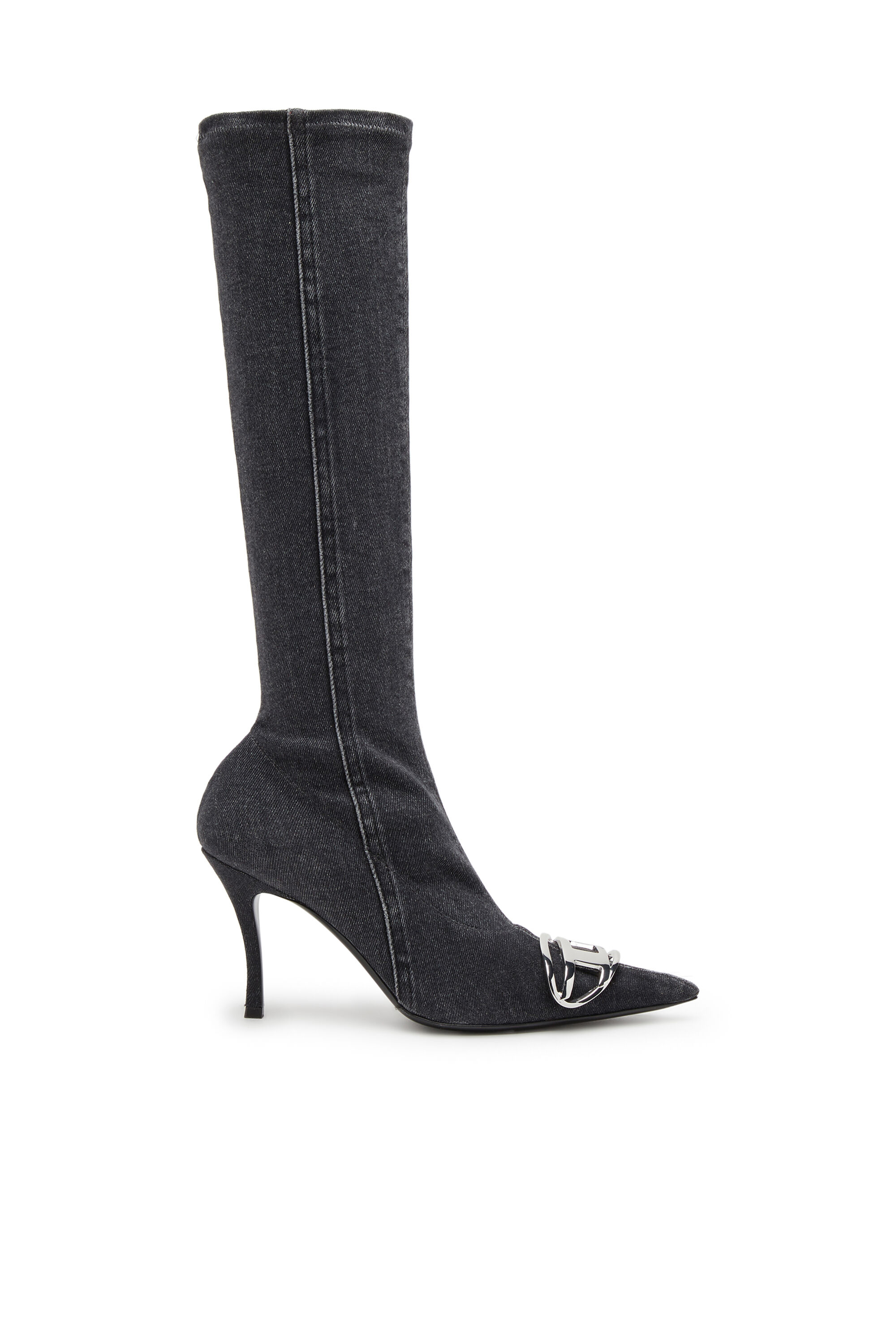 Women's D-Venus-Knee-high boots in stretch denim | Black
