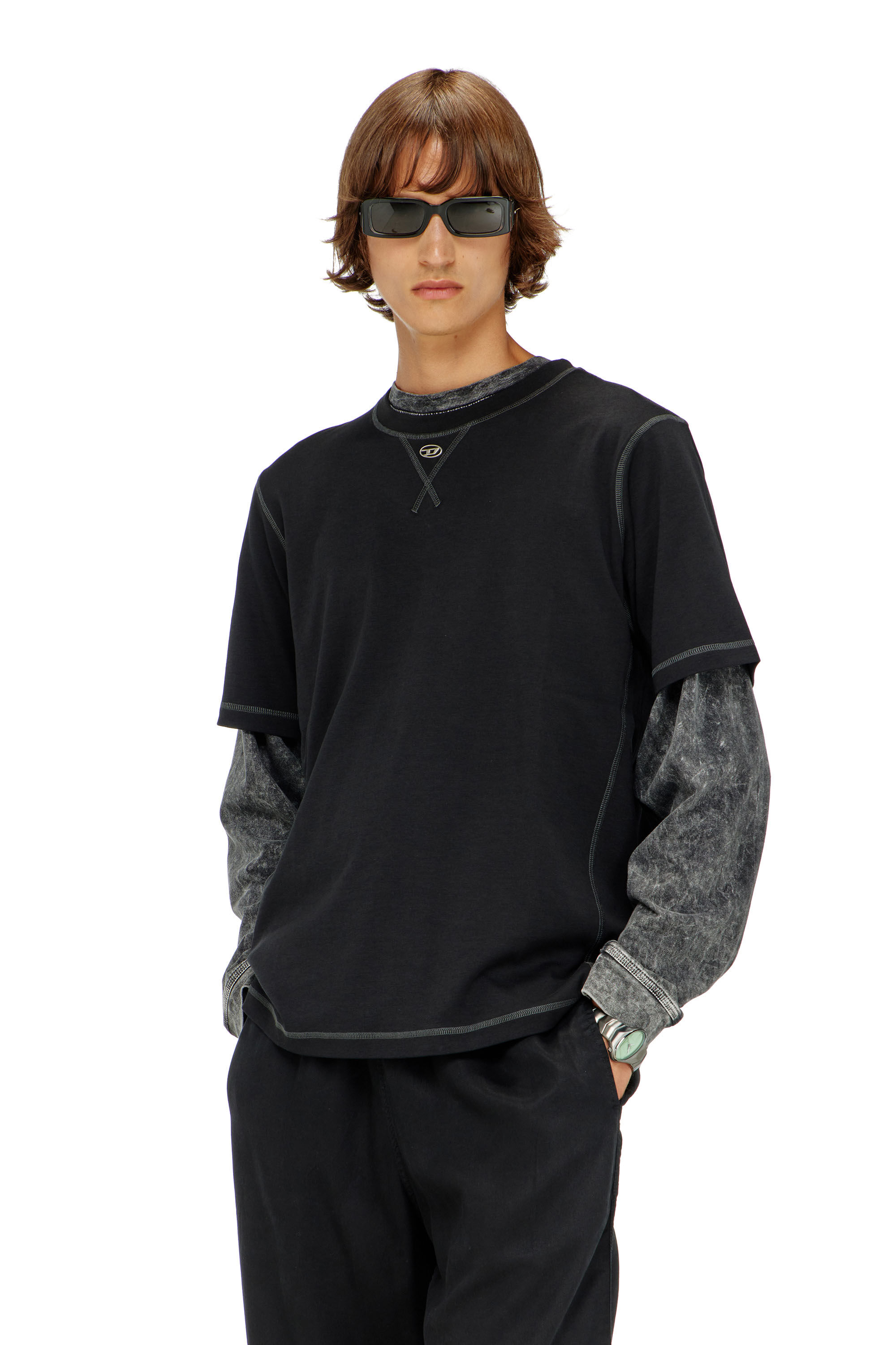 Men's Regular T-shirt with crew neck and Oval D | Grey | Diesel US
