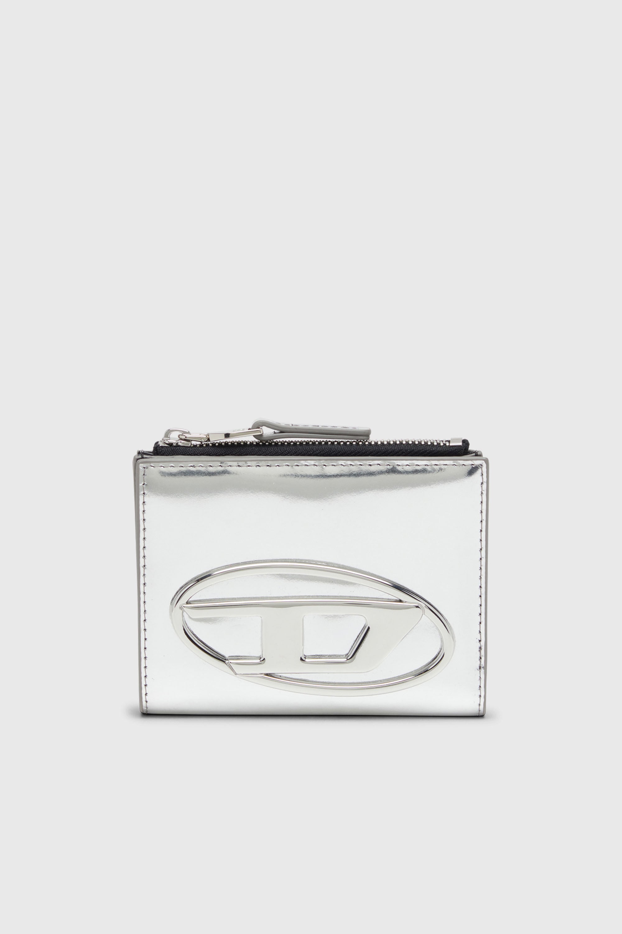Diesel - 1DR BI-FOLD ZIP II, Woman's Bi-fold leather wallet with Oval D logo in Silver - 1