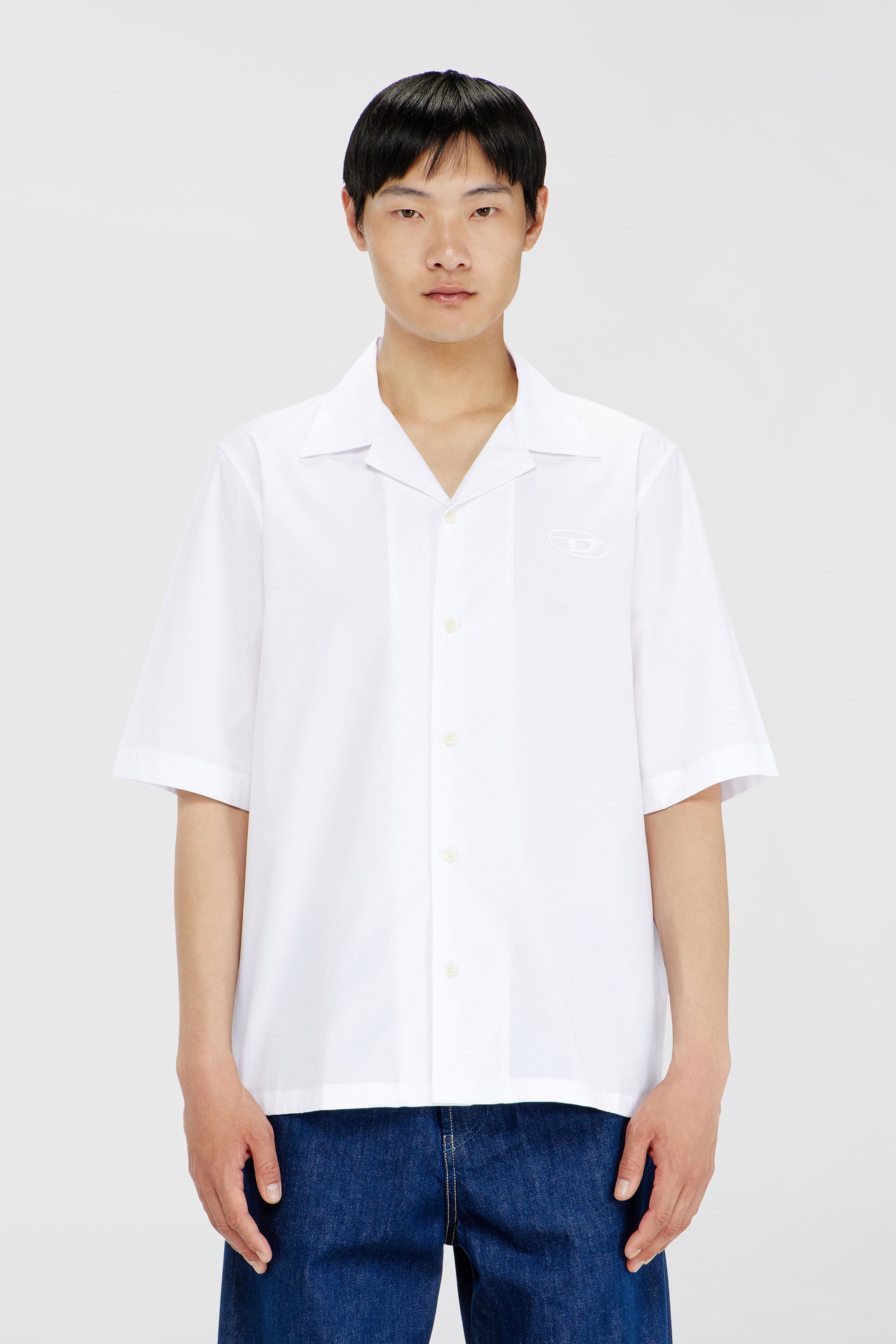 Diesel - S-MAC-GSBH, Camisa de popelina el&aacute;stica con bordado Oval D Hombre in Blanco - 3