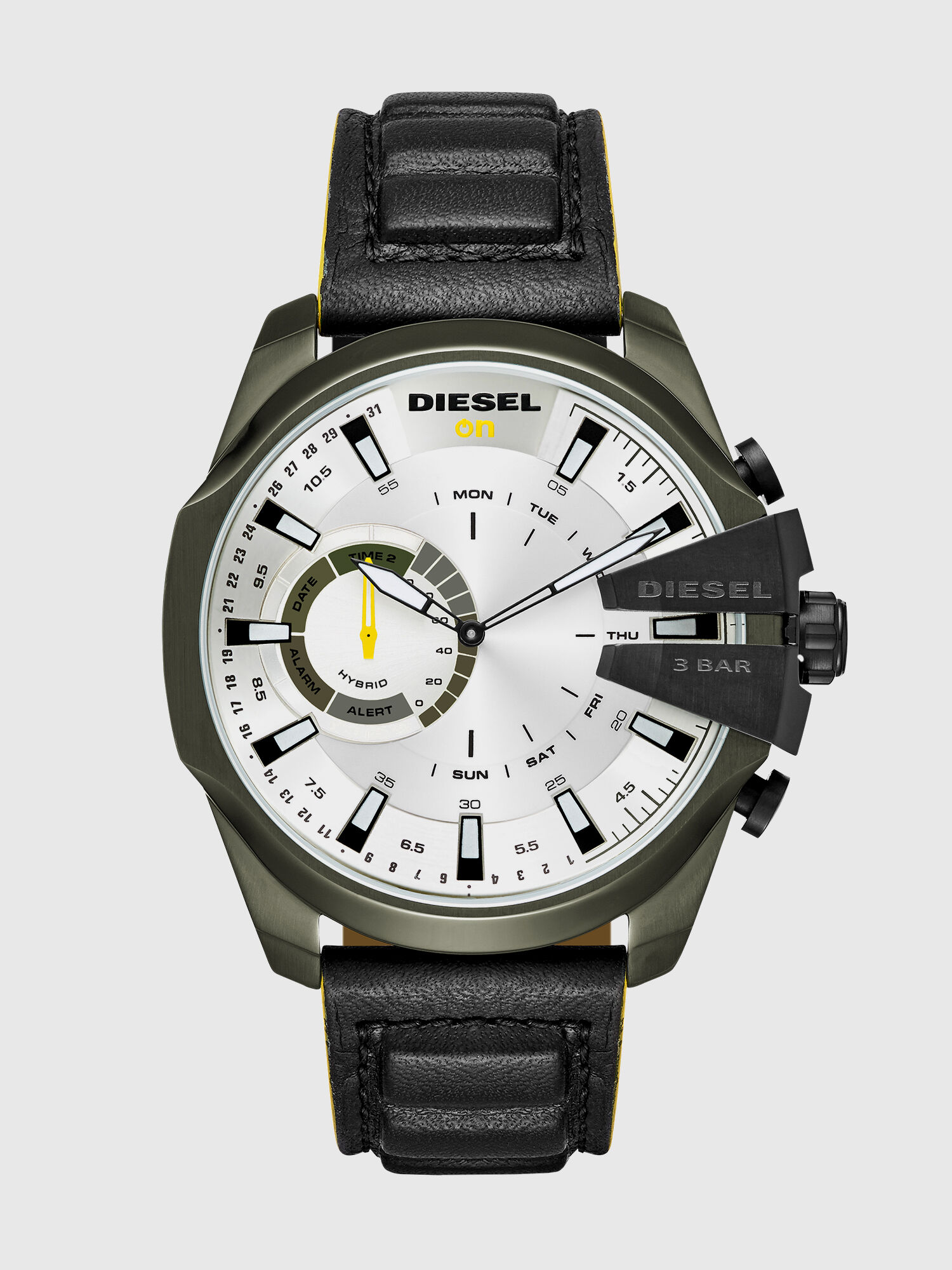 Diesel - DT1012, Male's Mega Chief Hybrid olive case black smartwatch, 48 mm in Black - 2