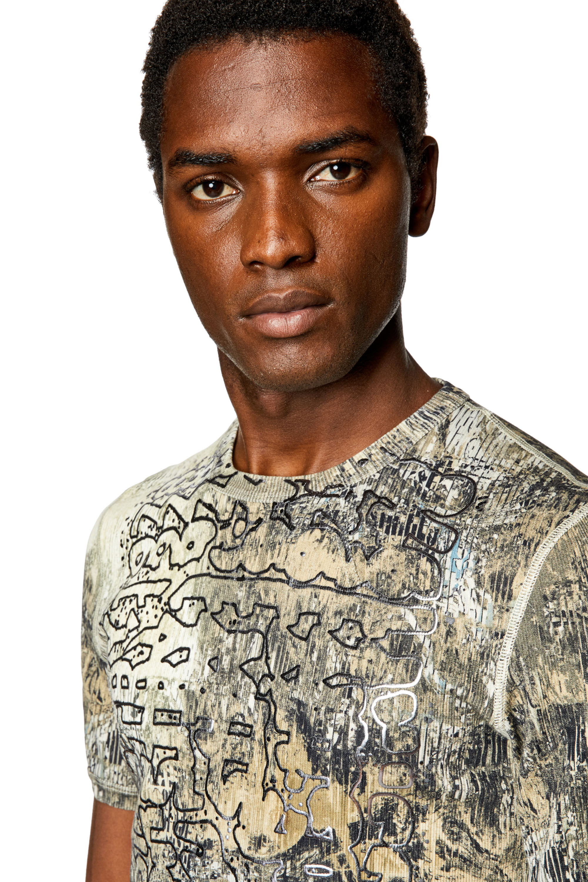 Diesel - T-IBE-M1, Man's Printed T-shirt with foiled logo artwork in Black - 4