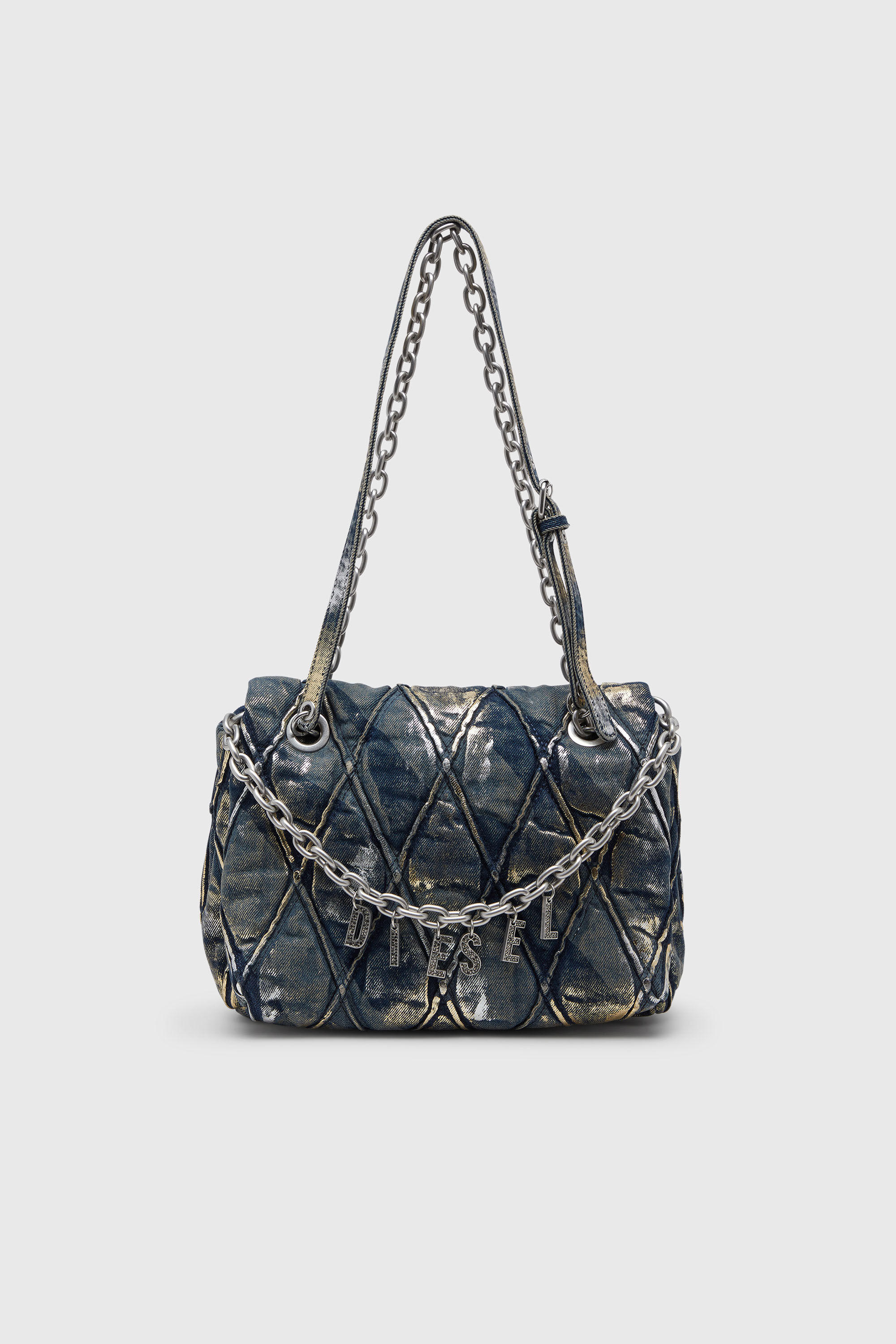 Women's Charm-D - Shoulder bag in metallic-foil denim | Blue