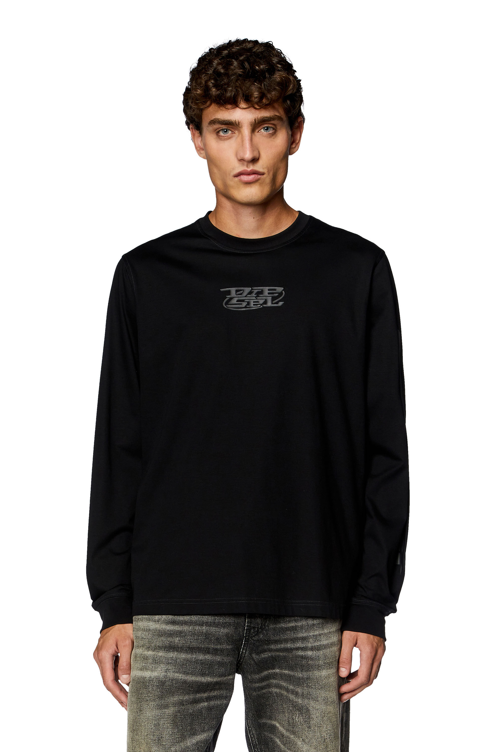 Diesel - T-MUST-LS-SLITS-N, T-shirt à manches longues avec imprimés à haute densité Homme in Noir - 3