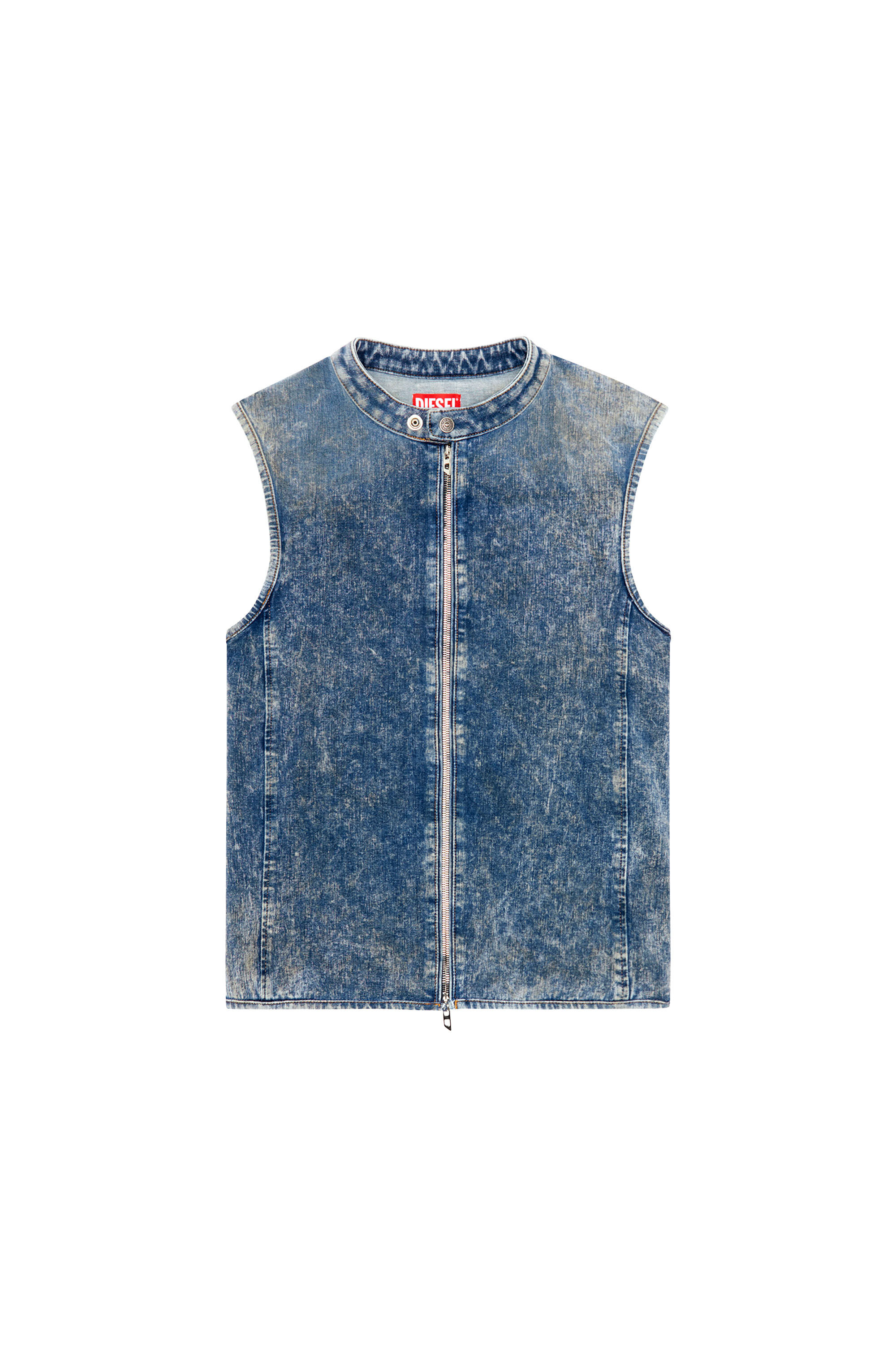 Diesel - D-NATA-FSE, Top en denim sans manches avec détails biker Homme in Bleu - 2