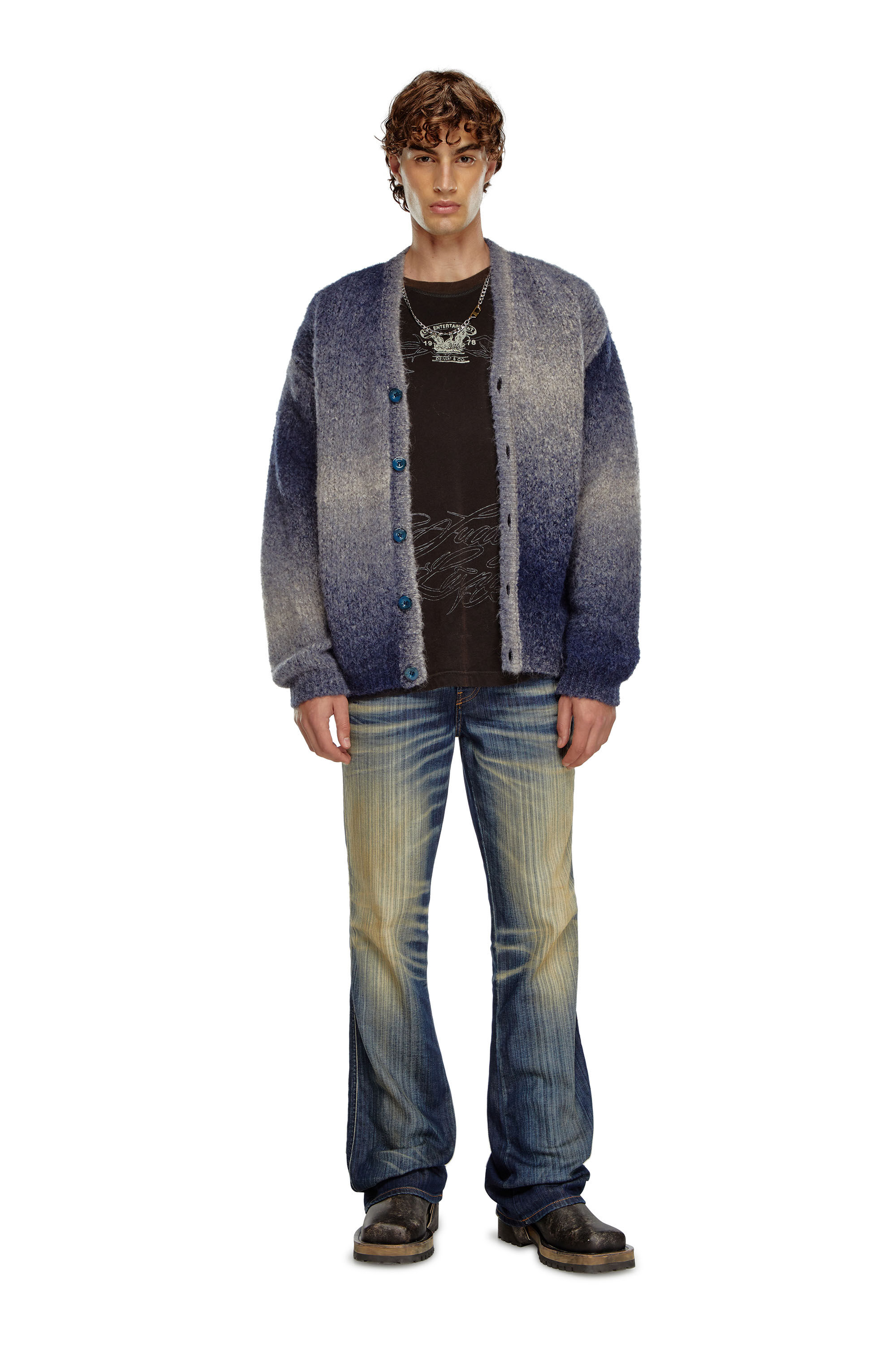 Diesel - K-RAMARRO, Male's Dégradé cardigan in alpaca blend in Blue - 1