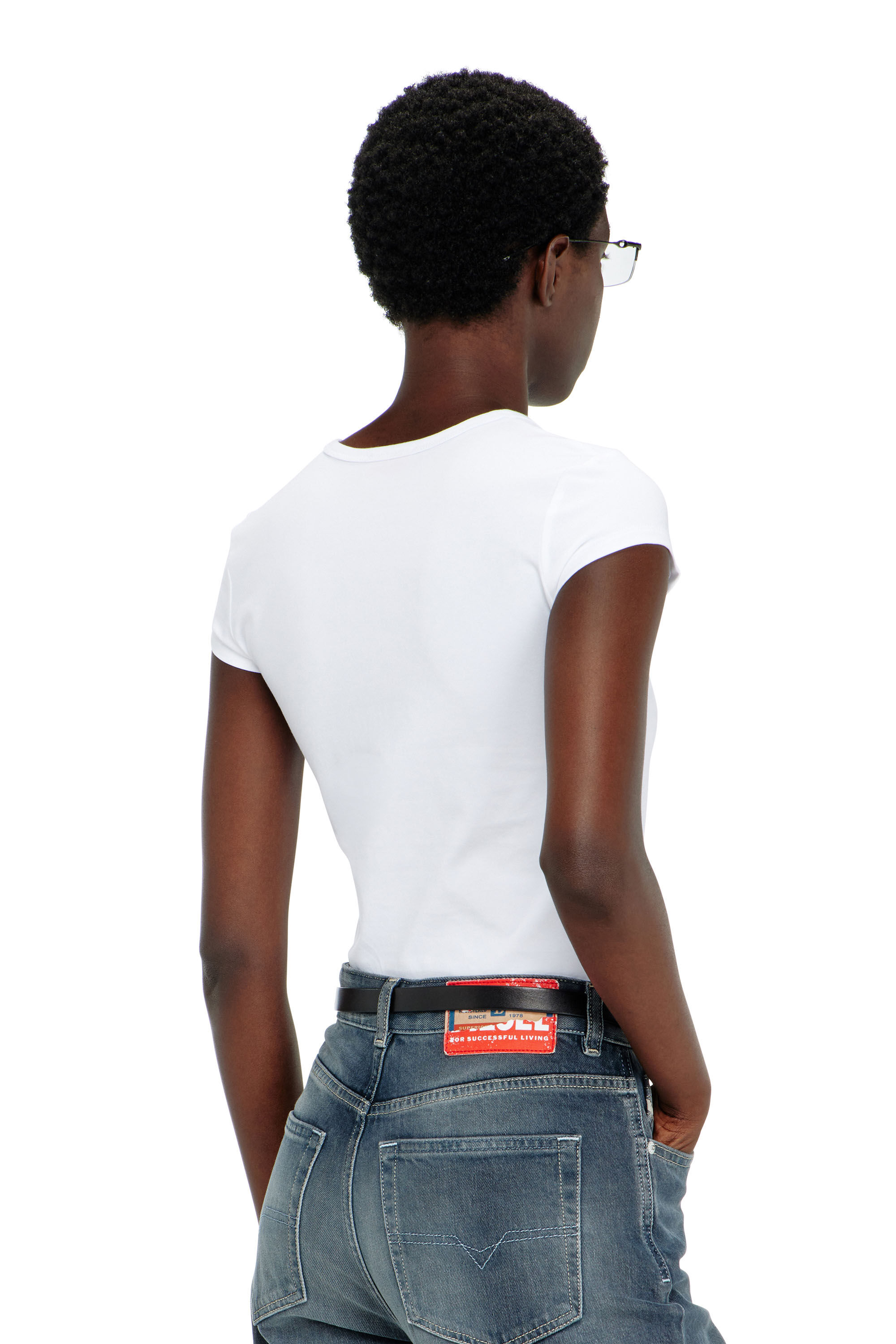 Women's T-shirt with cut-out embroidered logo | White | Diesel
