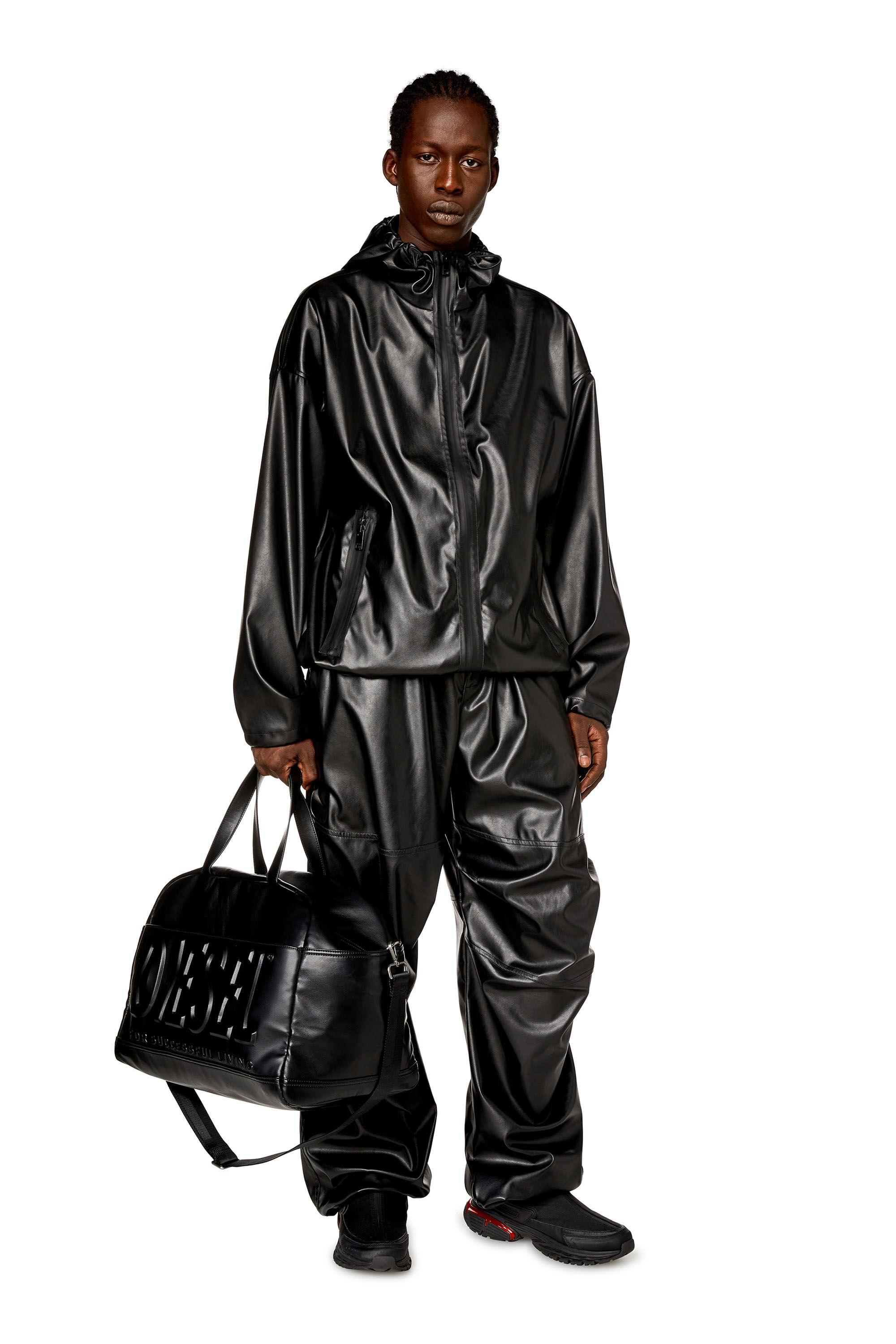 Diesel - P-MARTY-LTH, Male's Oversized cargo pants in coated fabric in Black - 1