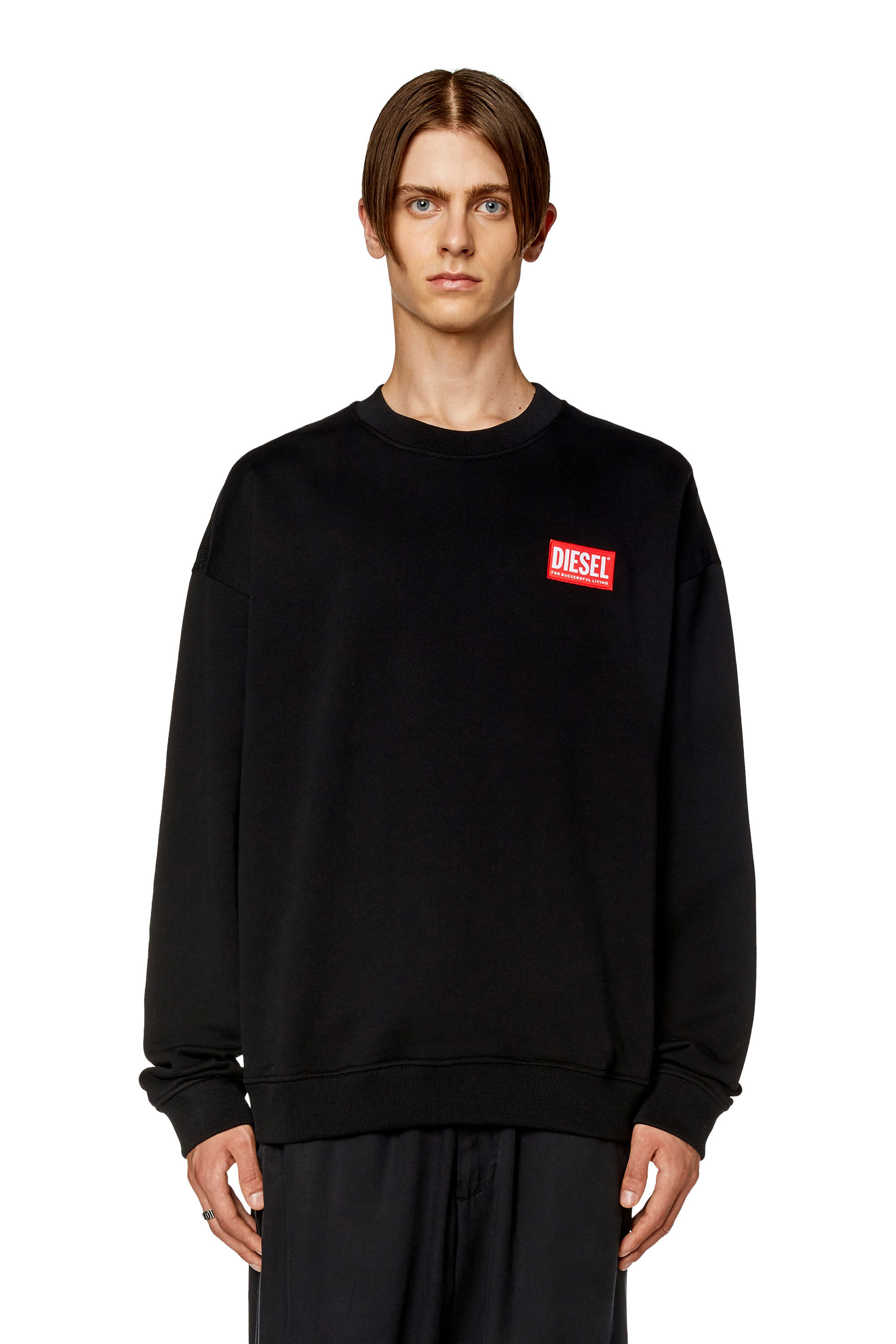 Diesel - S-NLABEL-L1, Sweat-shirt oversize avec empiècement à logo Homme in Noir - 5