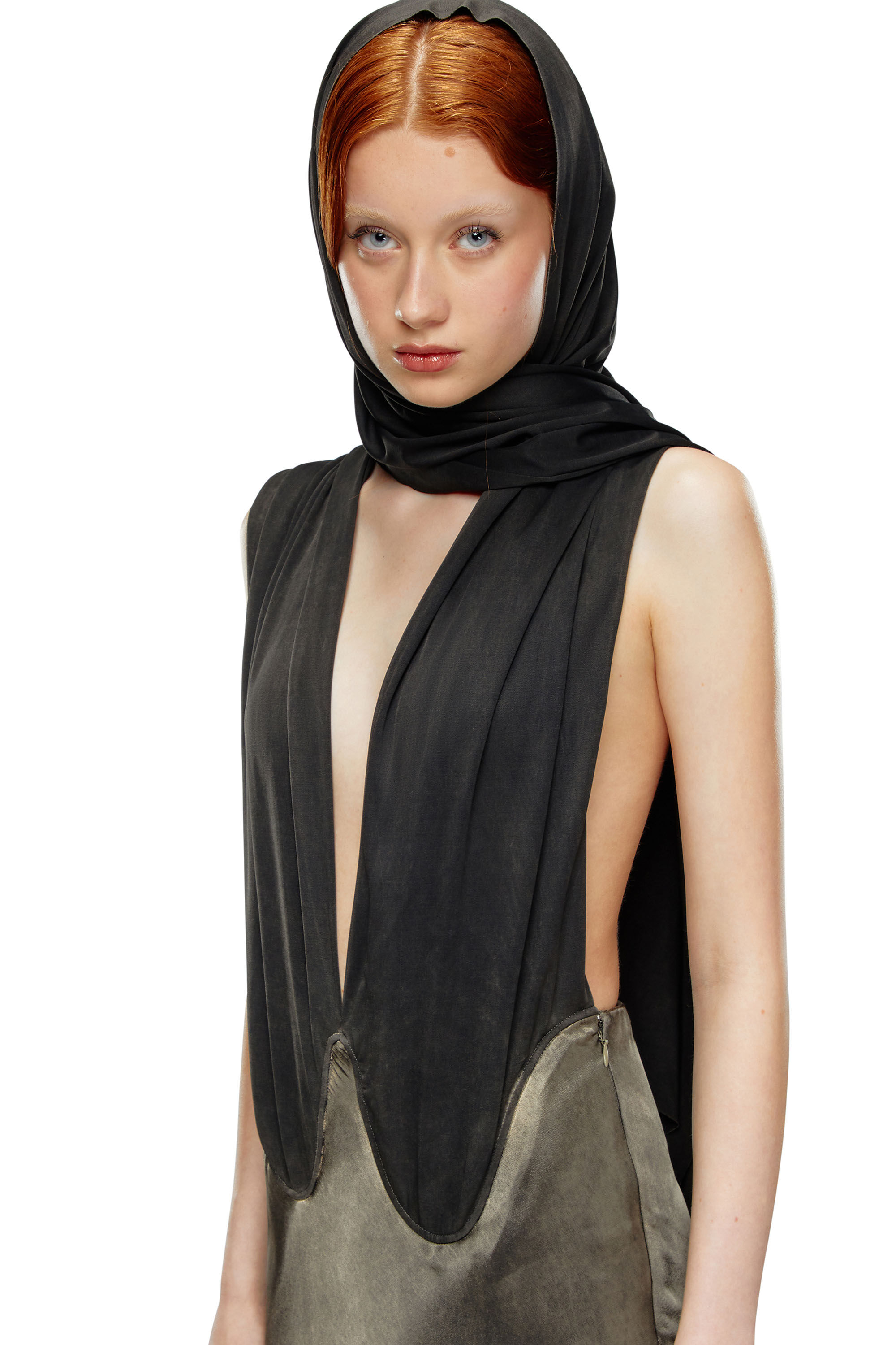 Diesel - O-DYVA, Female's Dress with scarf panels in Black/Brown - 4