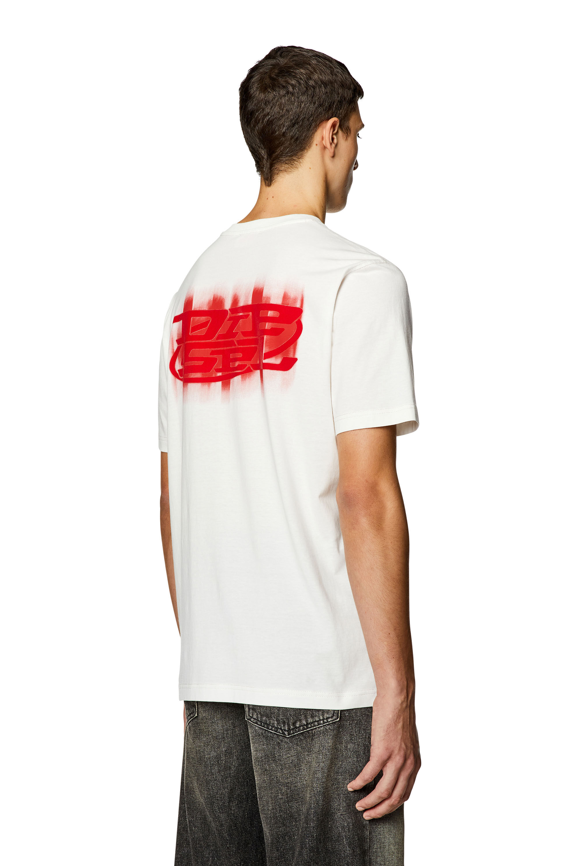 Diesel - T-JUST-N4, T-shirt en coton bio avec logo floqué Homme in Blanc - 4