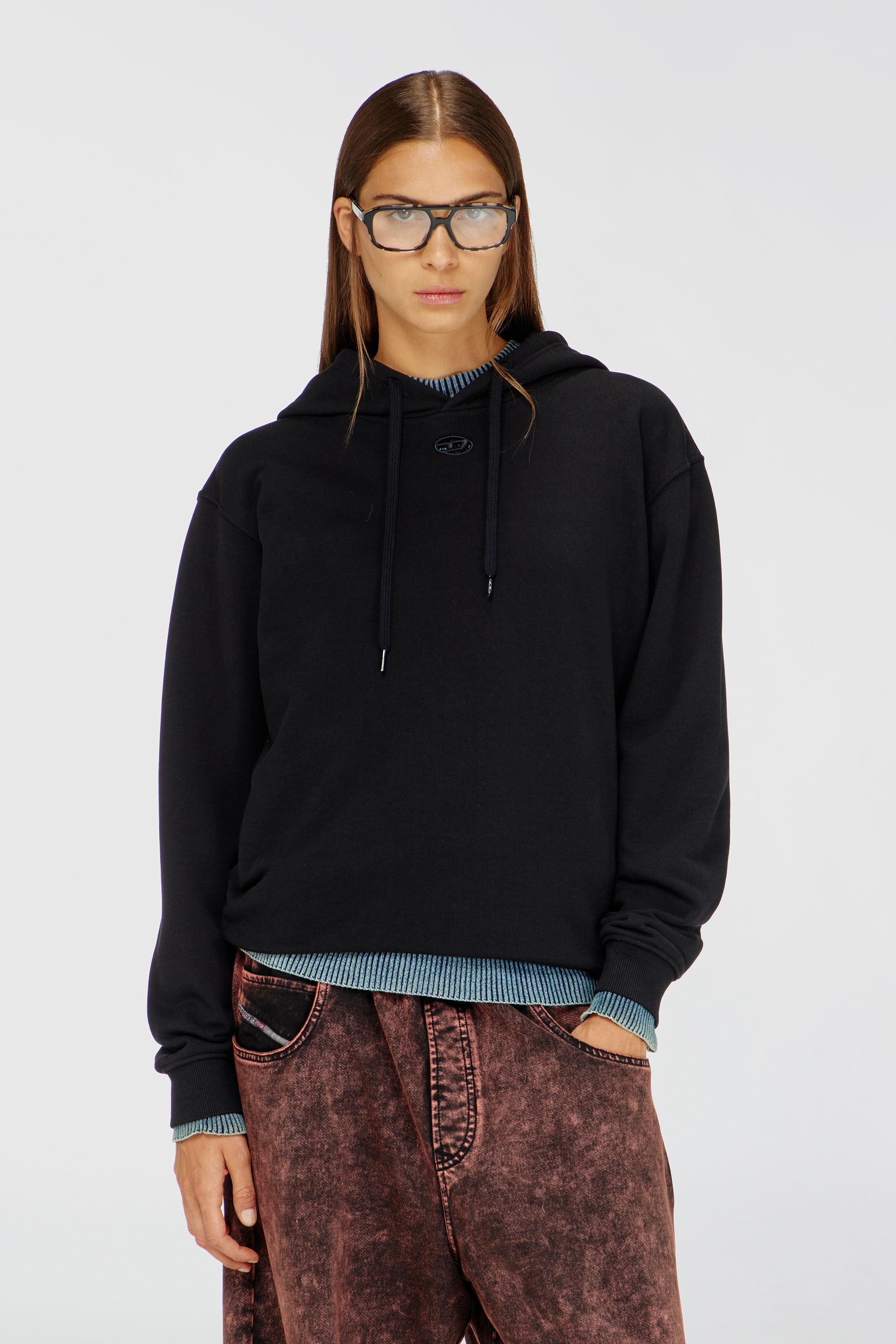 Women's Hoodie in cotton with Oval D logo | Black | Diesel {{Country}}