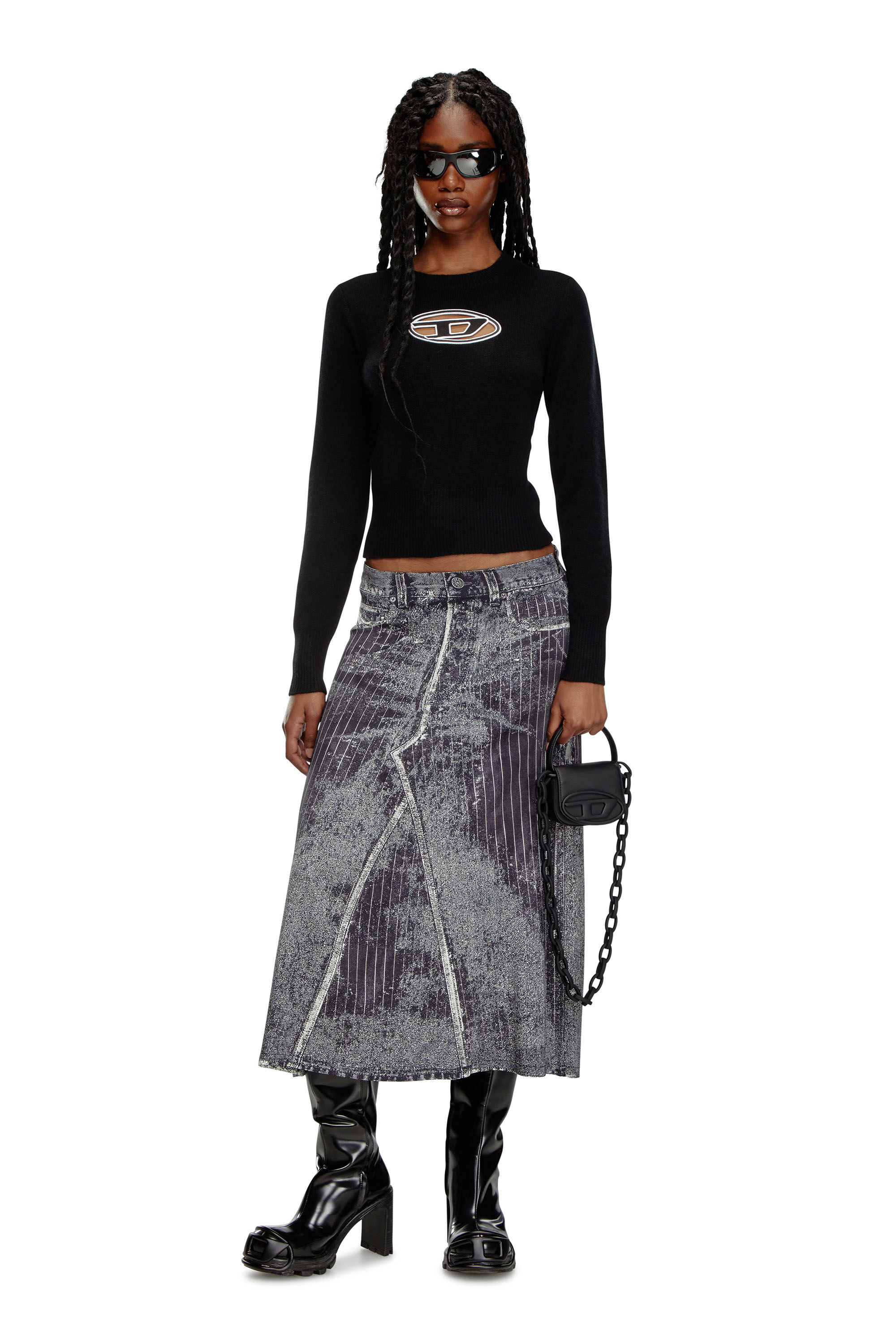Diesel - M-AREESA, Female's Jumper with embroidered cut-out logo in Black - 1