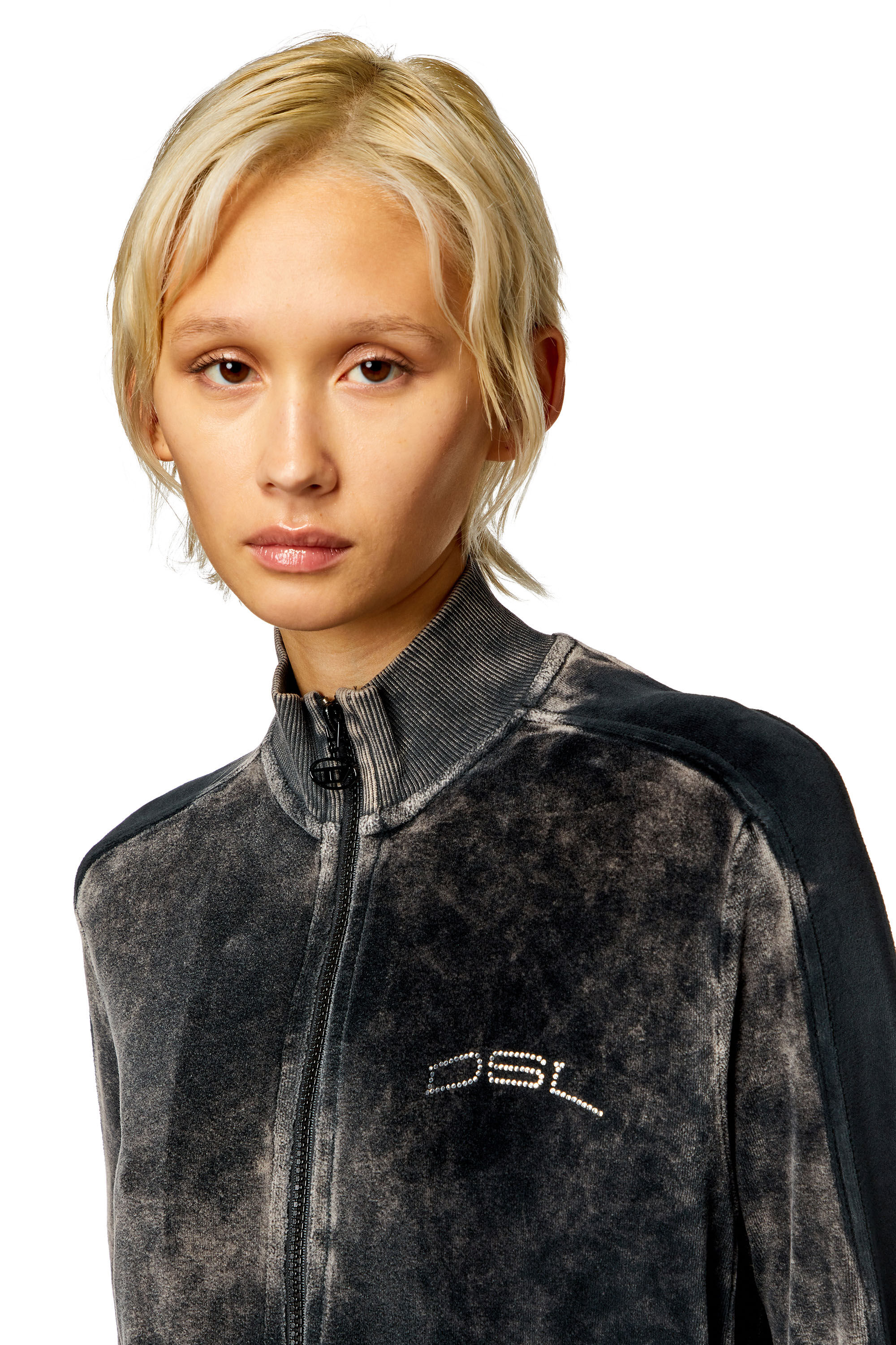 Diesel - F-KINIGLI, Woman's Track jacket in treated chenille in Black - 5