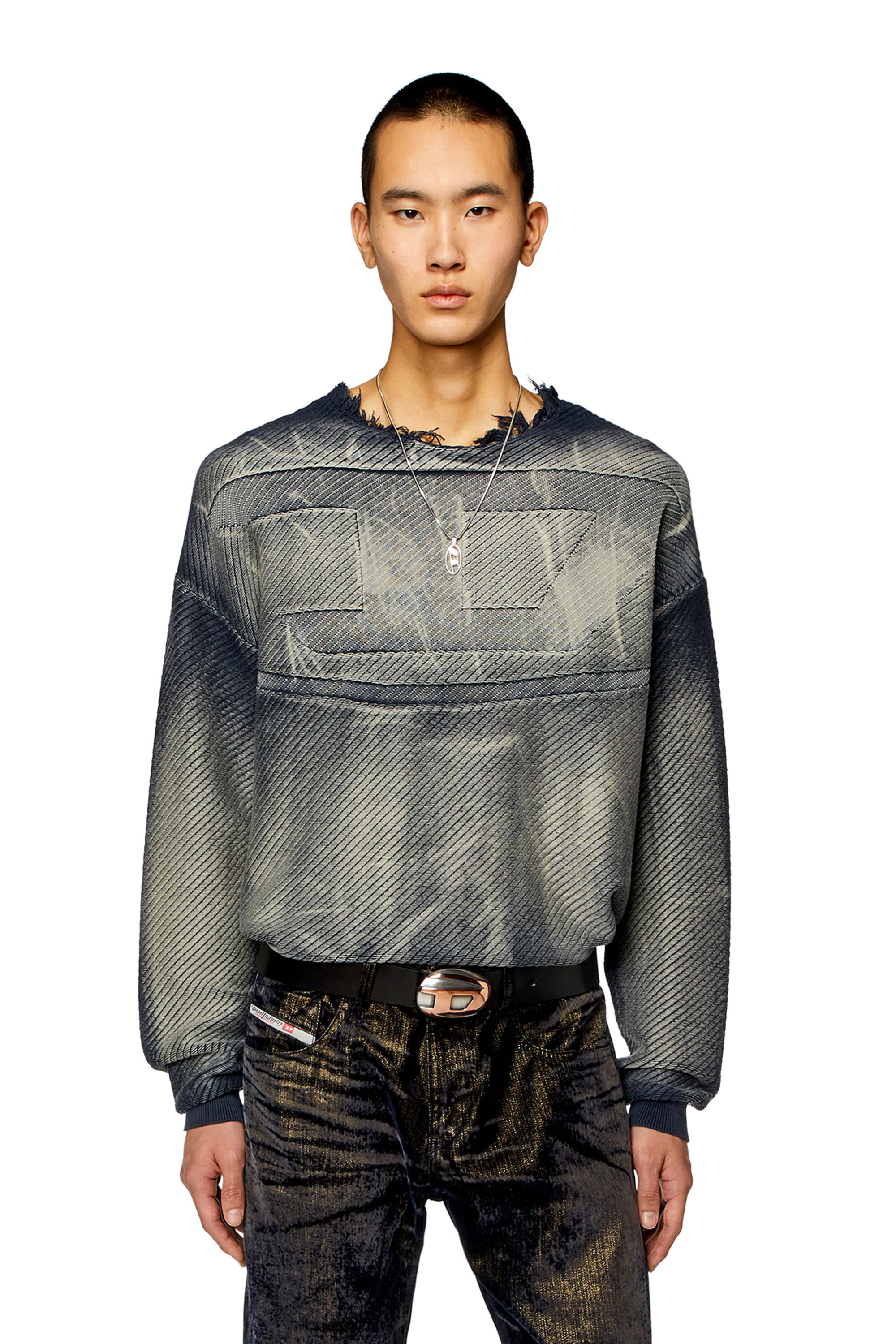 Diesel - K-KLEVER, Male's Frayed denim-effect jumper in Dark Blue - 3