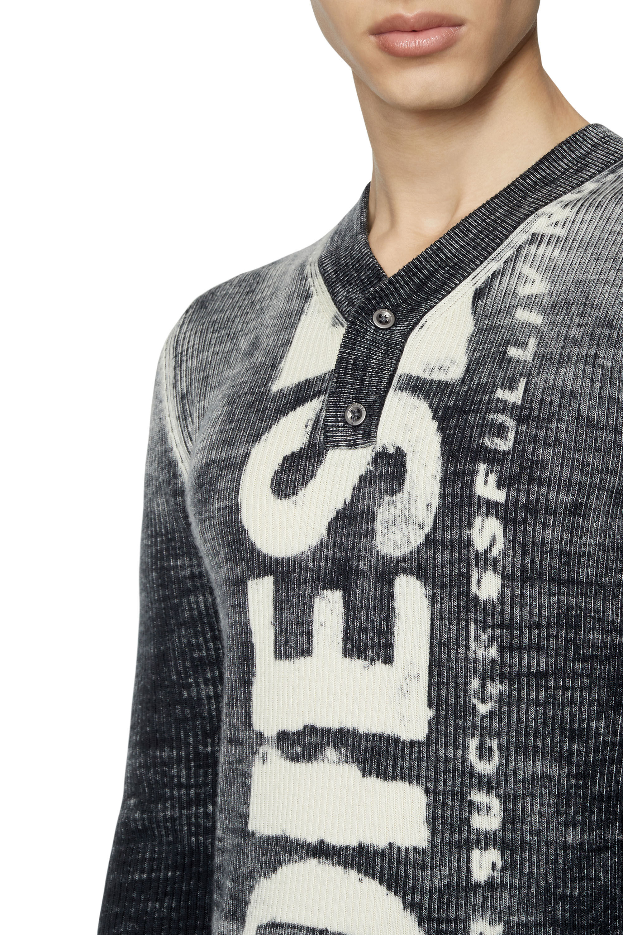 Diesel - K-ATULLUS, Male's Printed wool jumper with logo in Black - 5