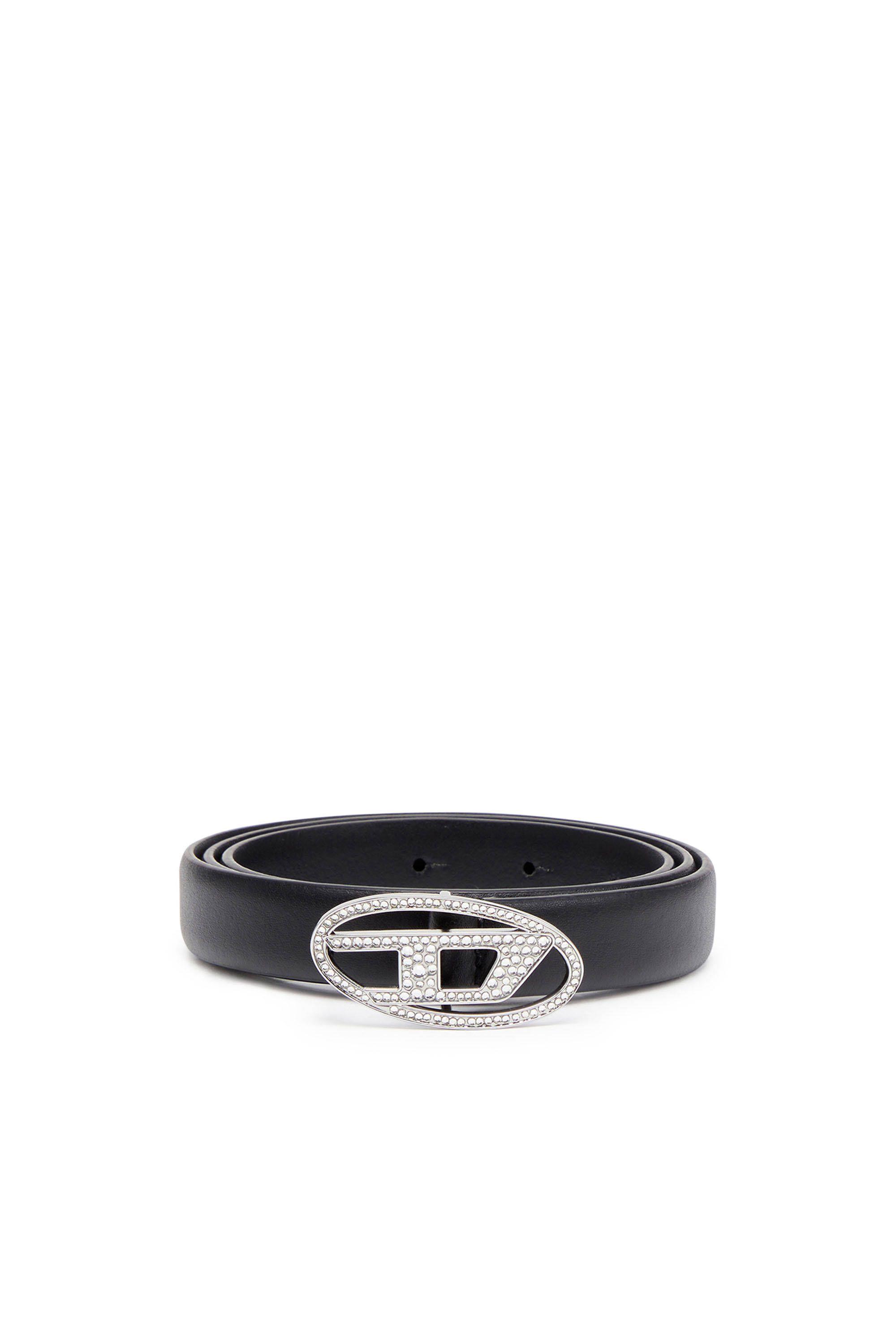 Women's 1.9cm slim leather belt with crystal buckle | Black