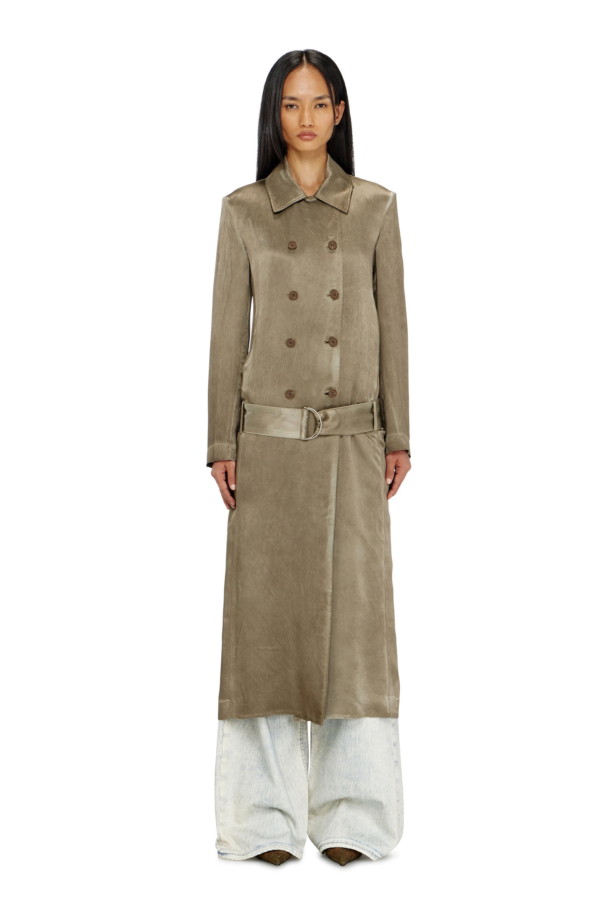 Women's Trench coat in wrinkled satin | Brown | Diesel {{Country}}