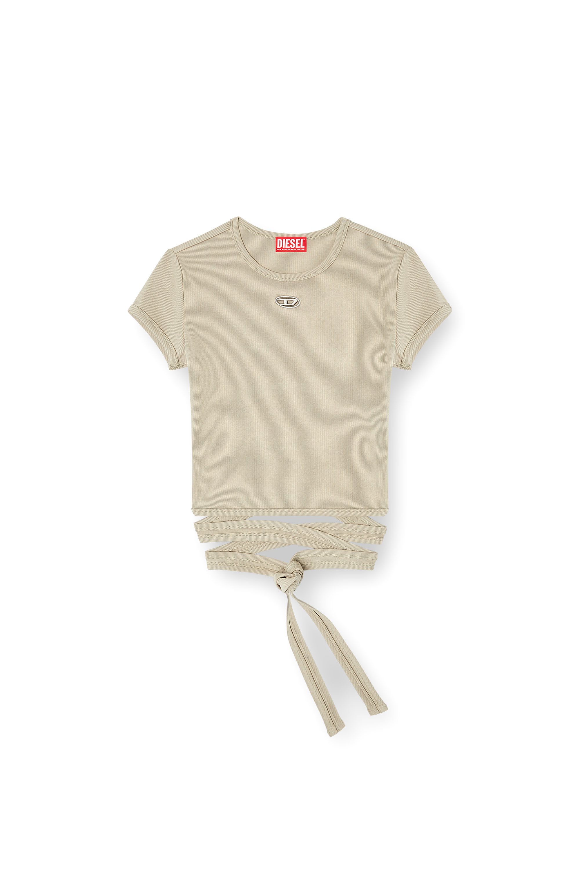Women's Ribbed t-shirt with wrap-around laces | Beige | Diesel