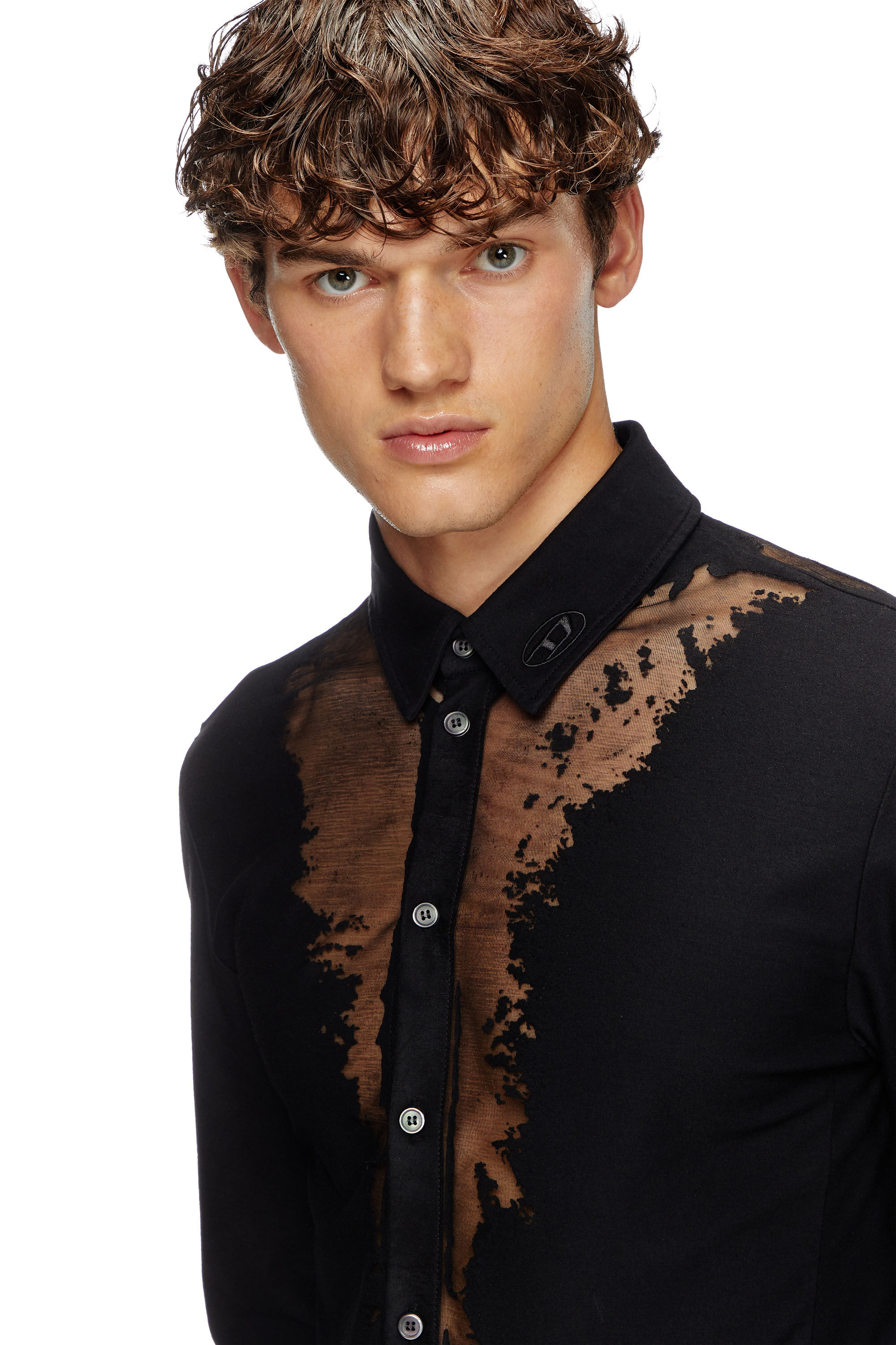 Diesel - S-SUN-PLAIN, Chemise en jersey avec effet taches de sueur dévoré Homme in Noir - 4