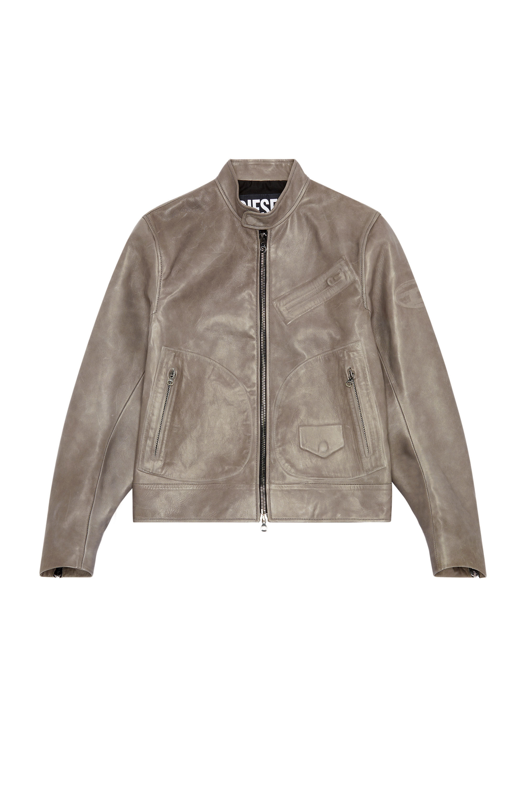 Diesel - L-JOSH, Male's Biker jacket in bonded leather in Dark Grey - 2