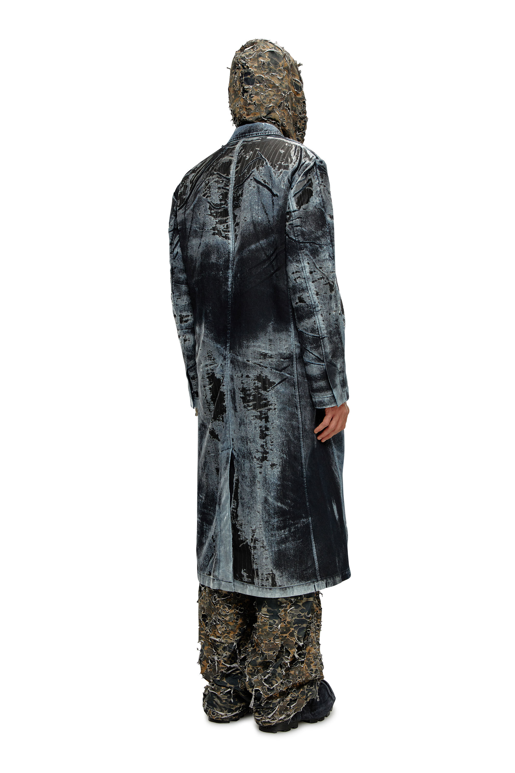 Men's trench Coat in pinstriped devoré Denim | Blue | Diesel