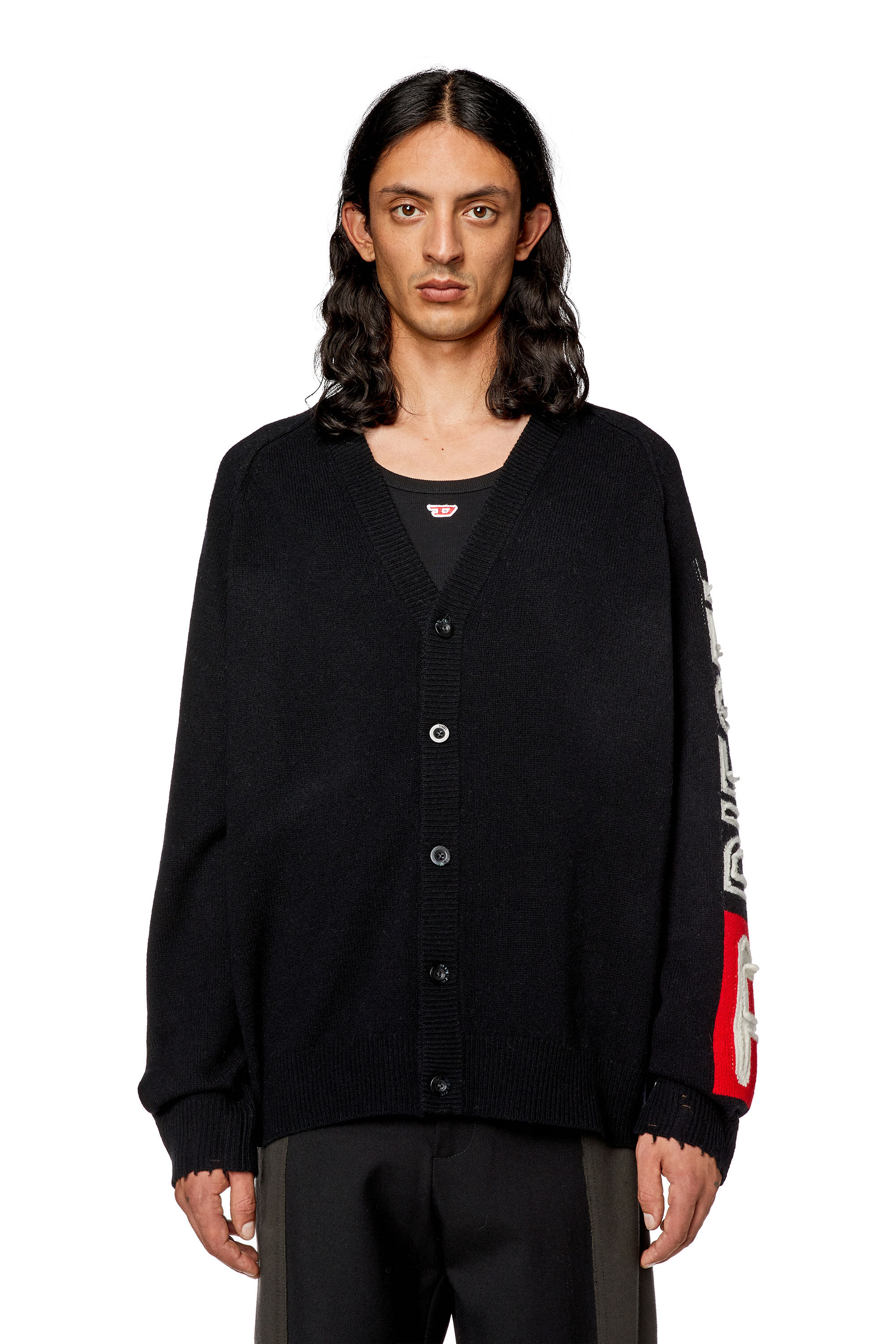 Diesel - K-SARRI, Male's Wool cardigan with cut-up logo in Black - 5