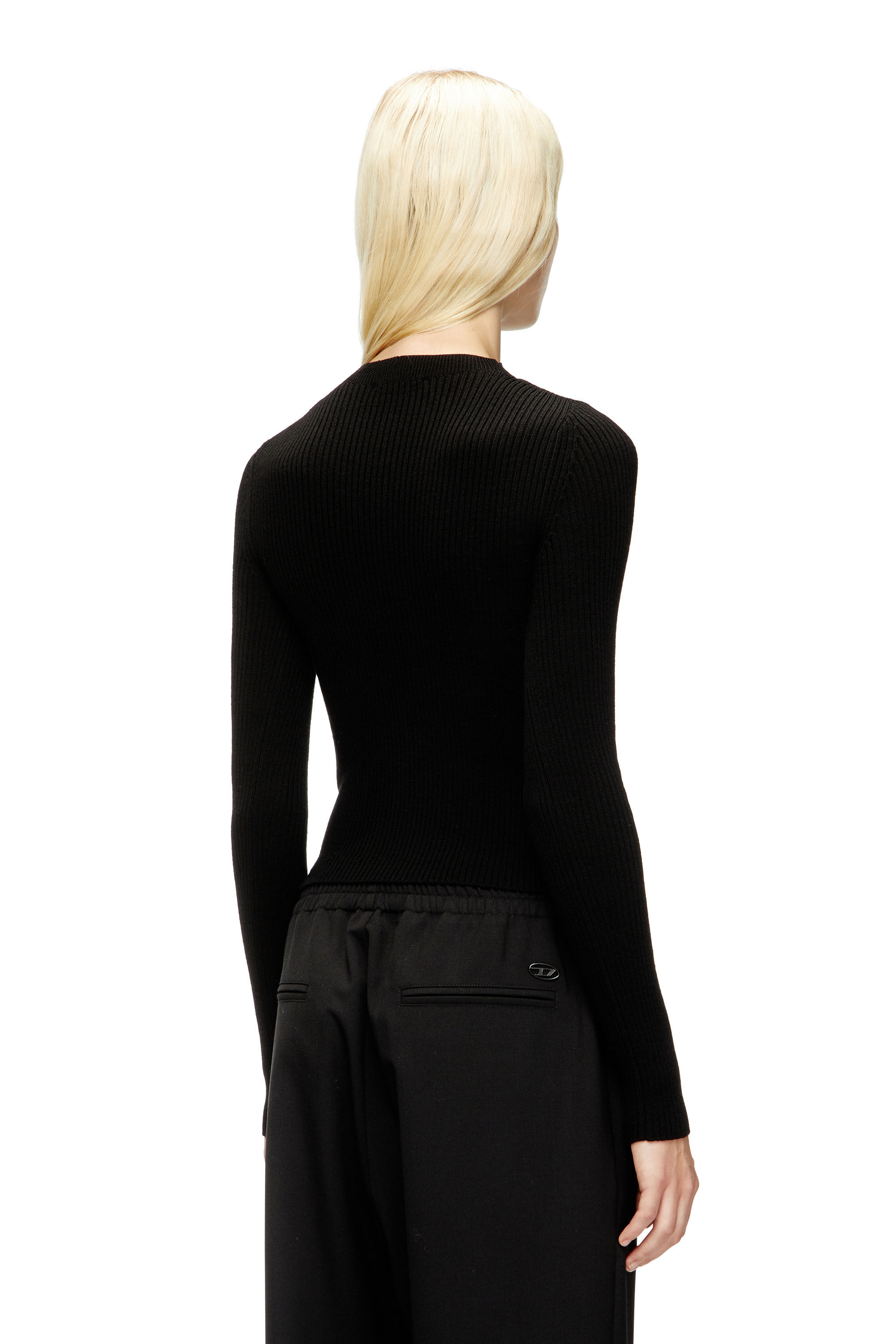 DIESEL ブラック リブニット Women's Ribbed wool jumper with cut-out | Black | Diesel