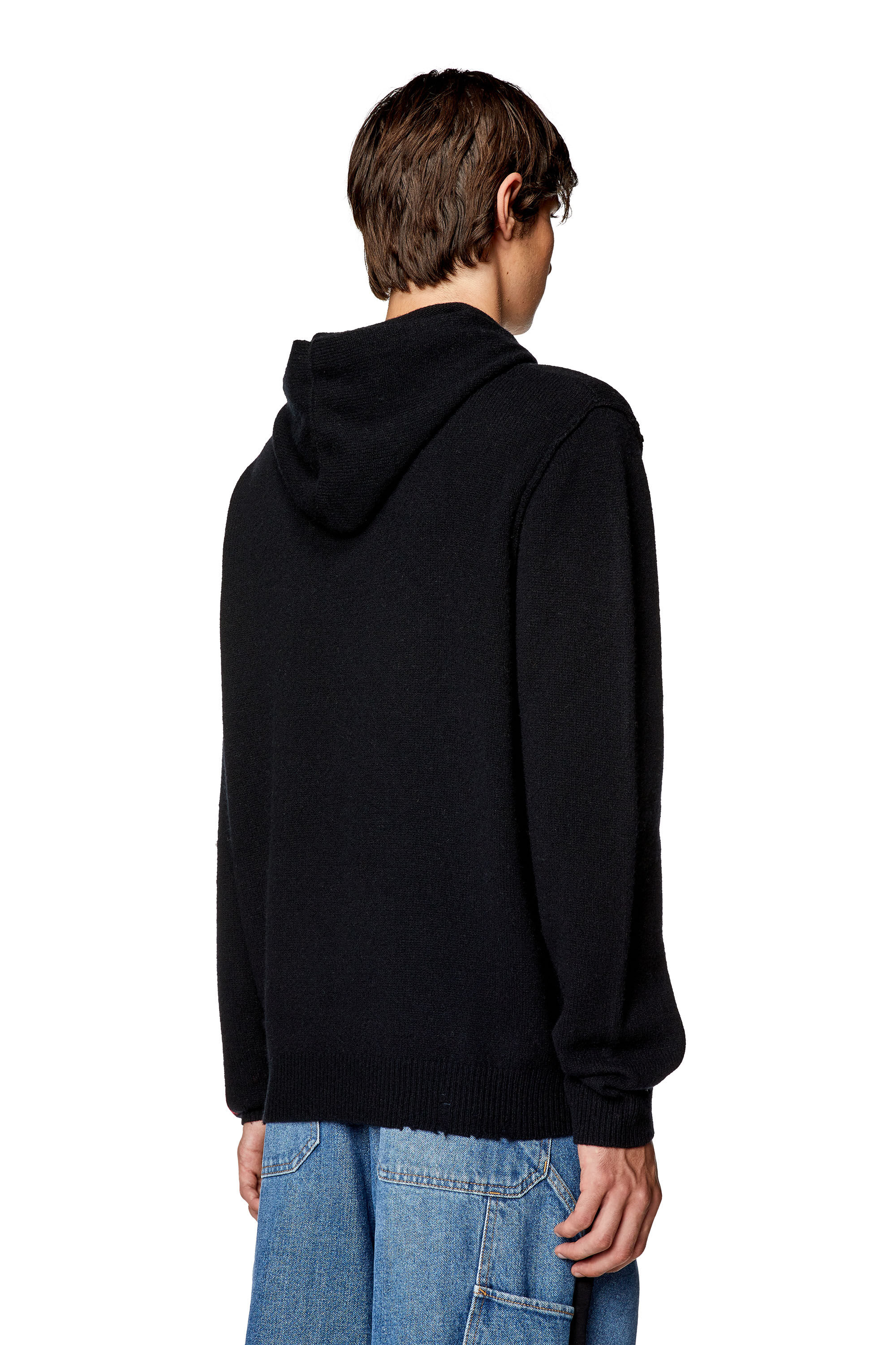 Diesel - K-TELENDO, Man's Wool hoodie with cut-up logo in Black - 4