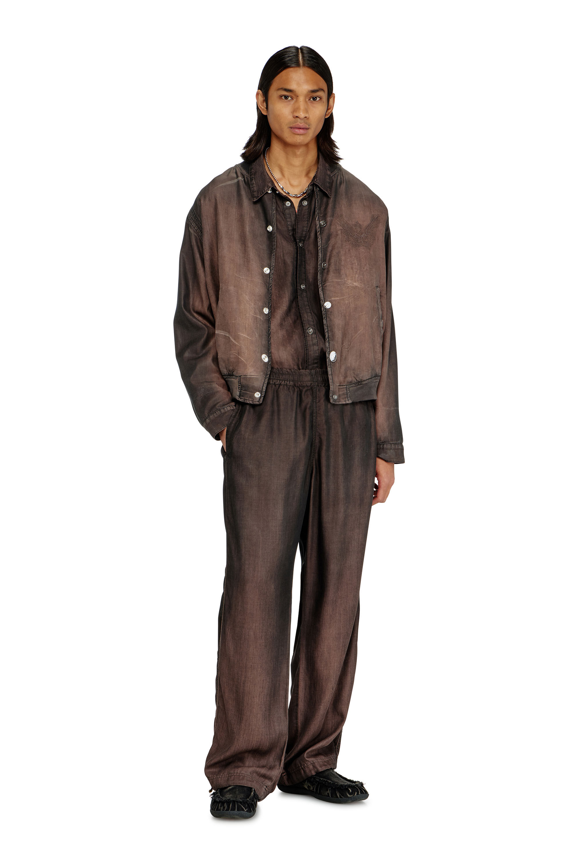 Men's Bomber jacket in fluid coated denim | Brown | Diesel