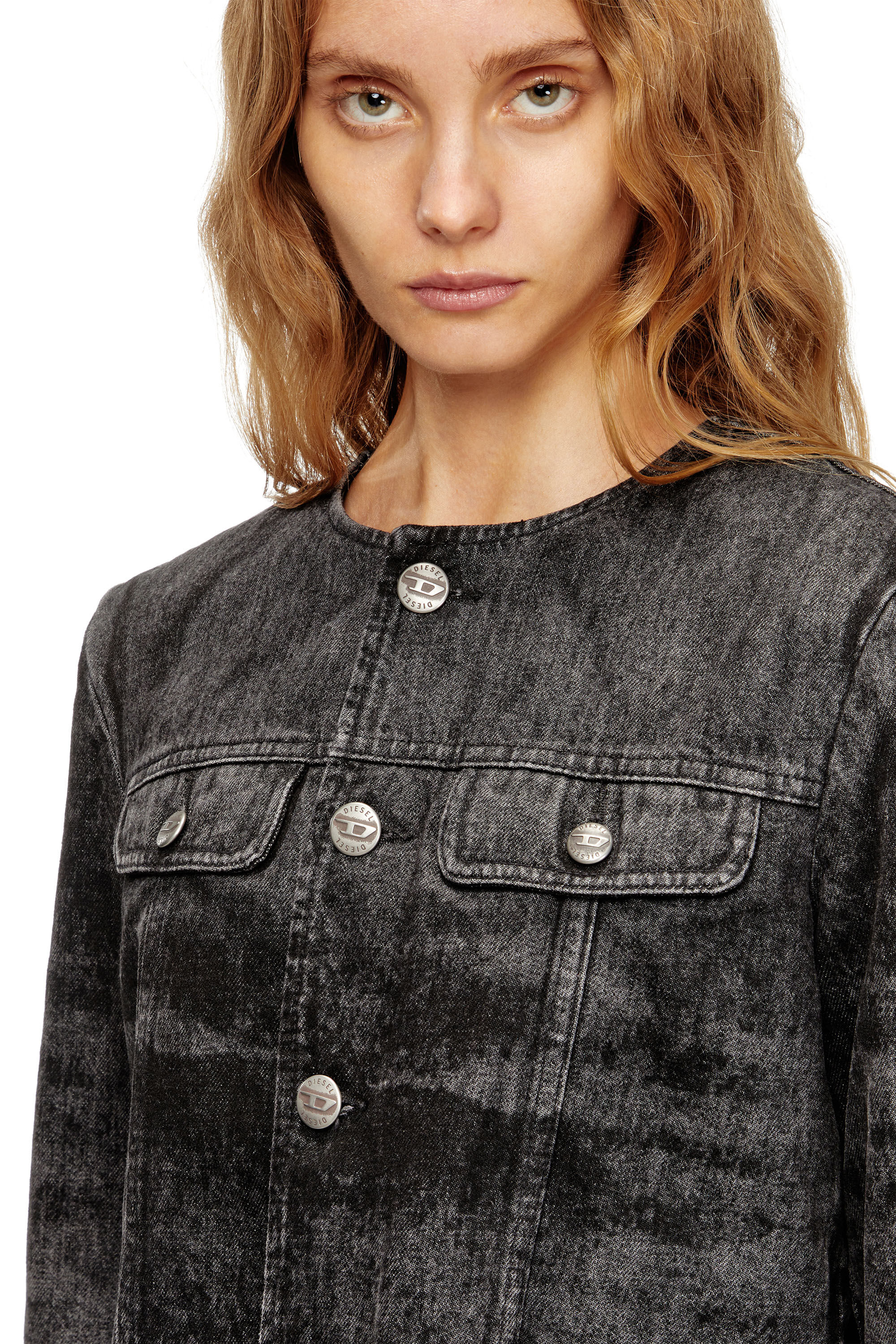 DIESEL ブラック クロップドジャケット DIESEL (ディーゼル) 合成皮革 フルジップ ジャケット DSA192790LHBE