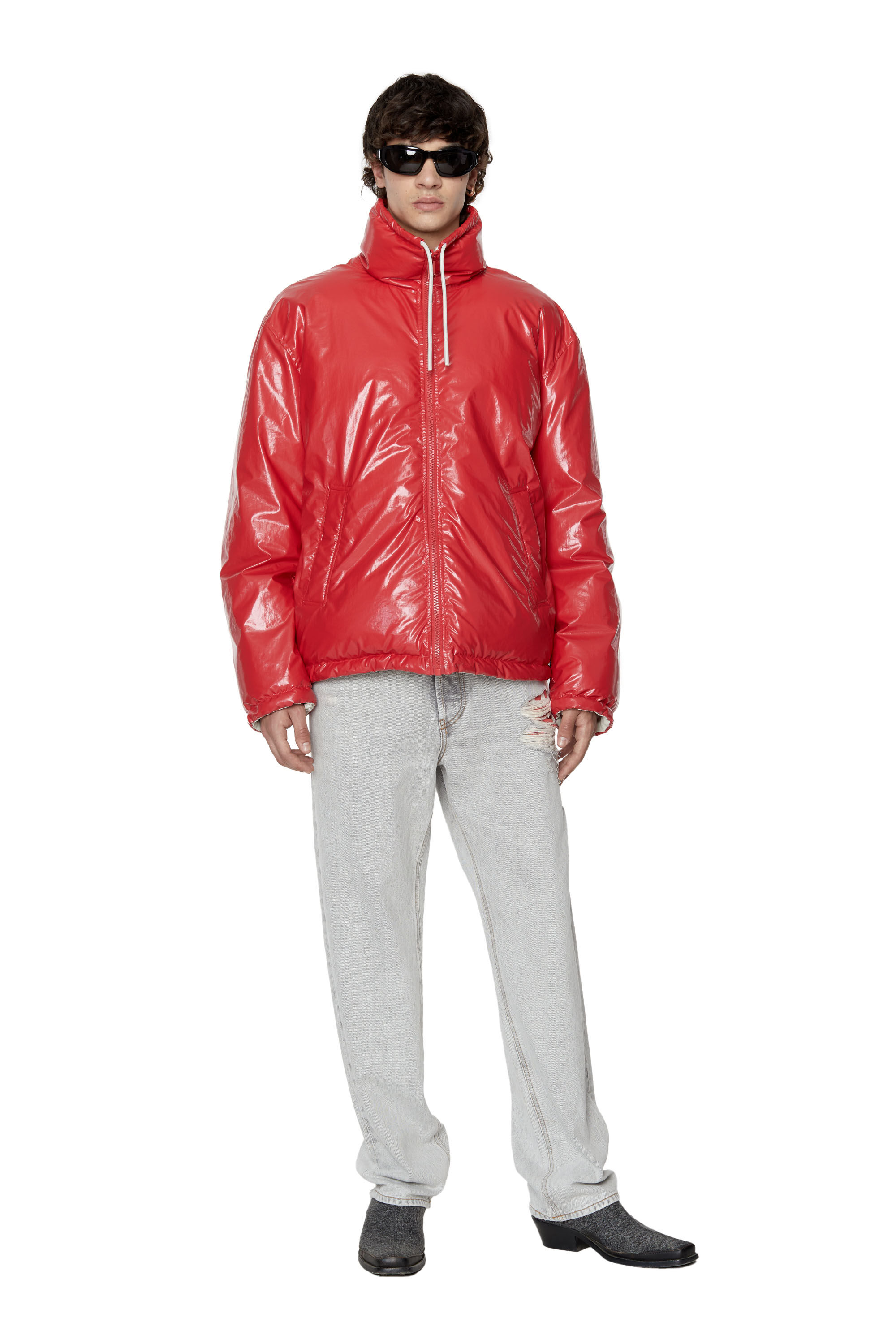 Diesel - W-JUPITER, Male's Oversized reversible logo puffer jacket in Red - 1