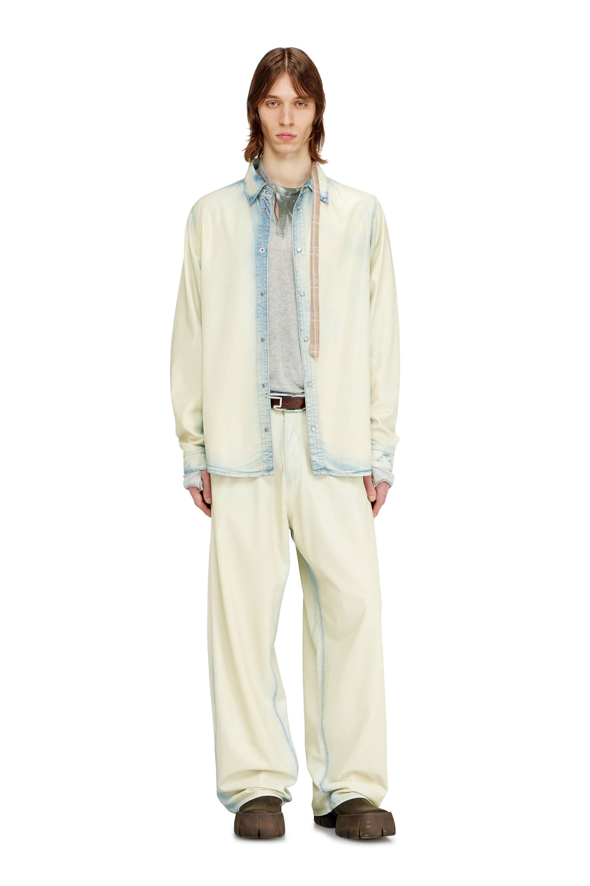 Diesel - D-SYNAR-FSI1, Male's Shirt in fluid X-Ray bleach denim in Blue/White - 1