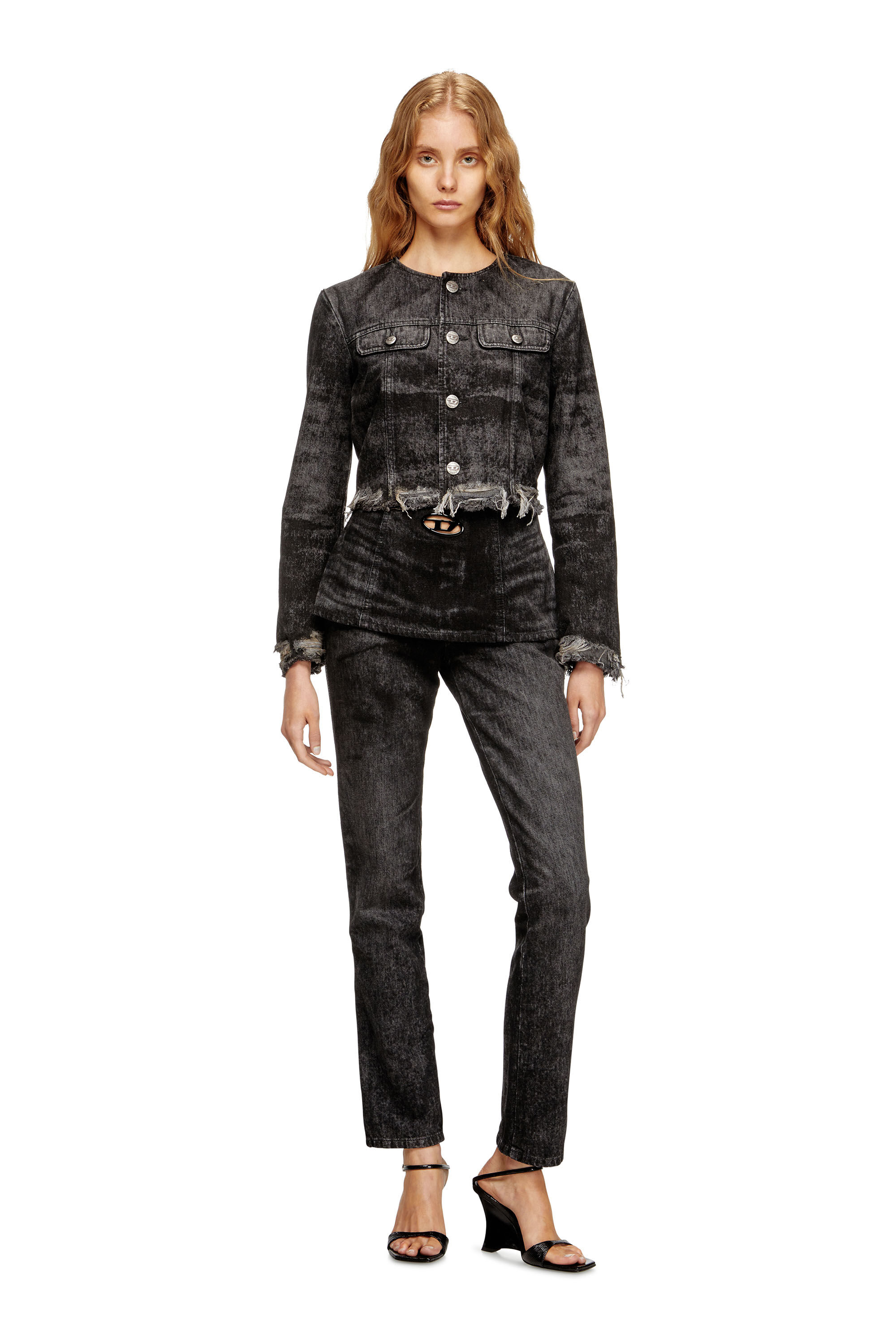 Diesel - DE-GRAFFY-FSH, Veste en denim de coton et chanvre gravé au laser Femme in Noir - 1