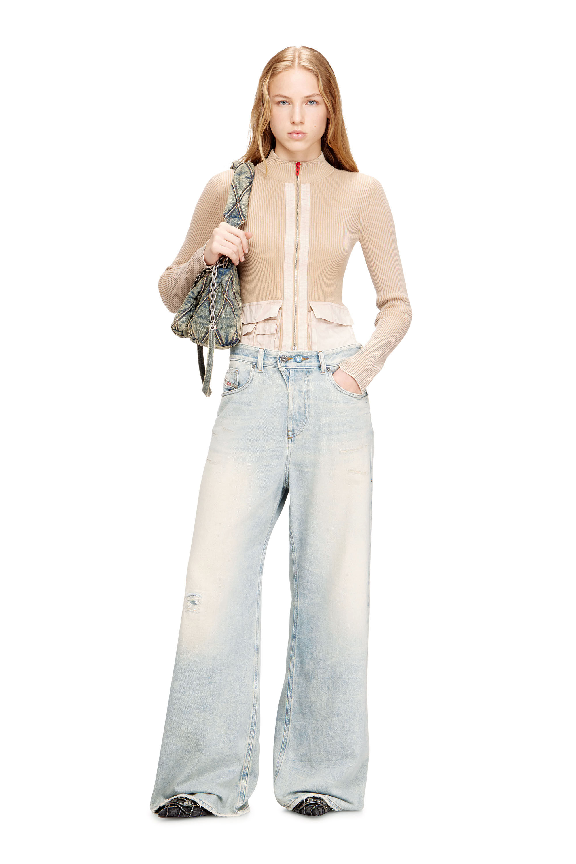 Women's Charm-D-Small shoulder bag in quilted denim | Blue | Diesel