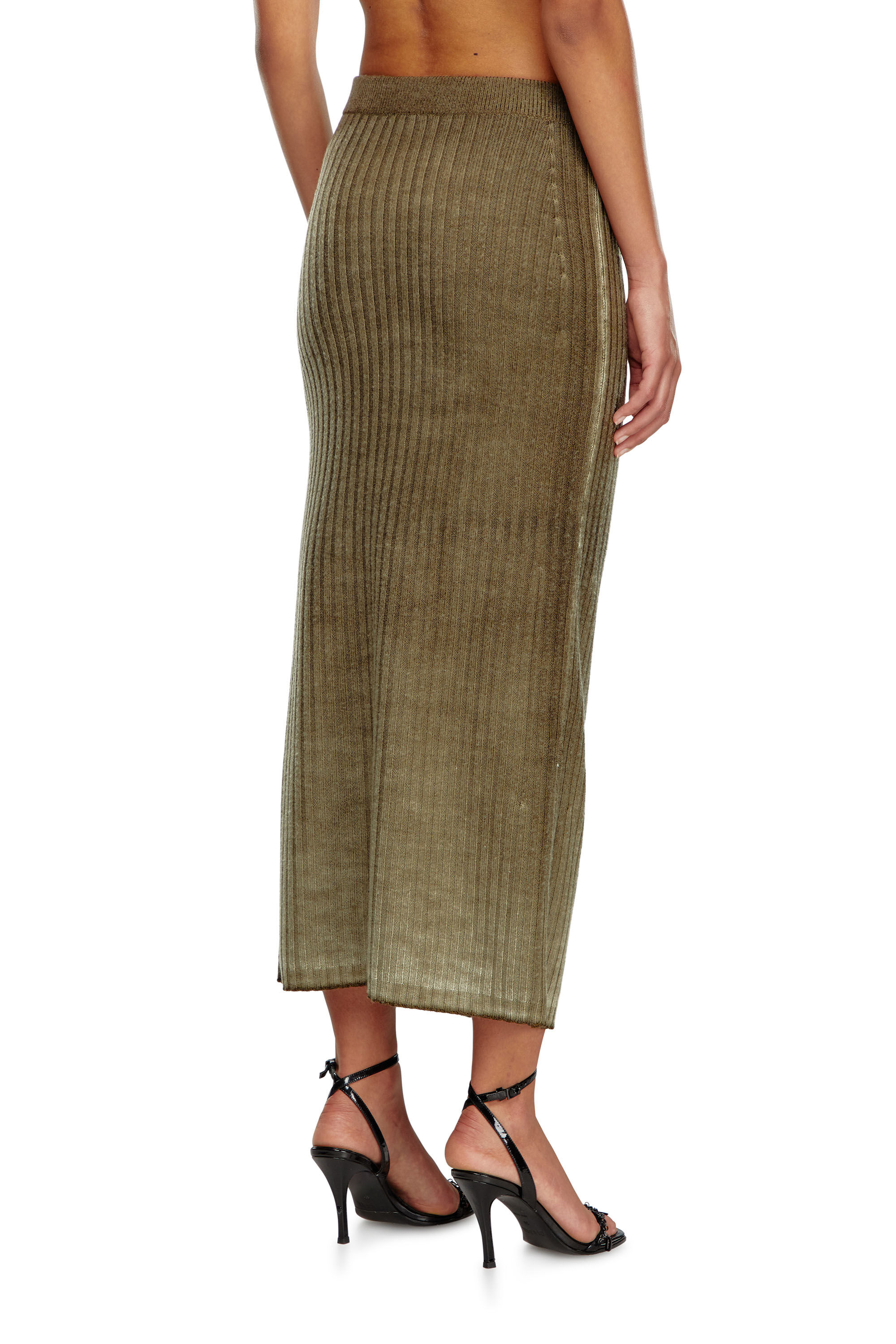 Diesel - M-ASI, Female's Midi skirt in treated wool knit in Military Green - 4