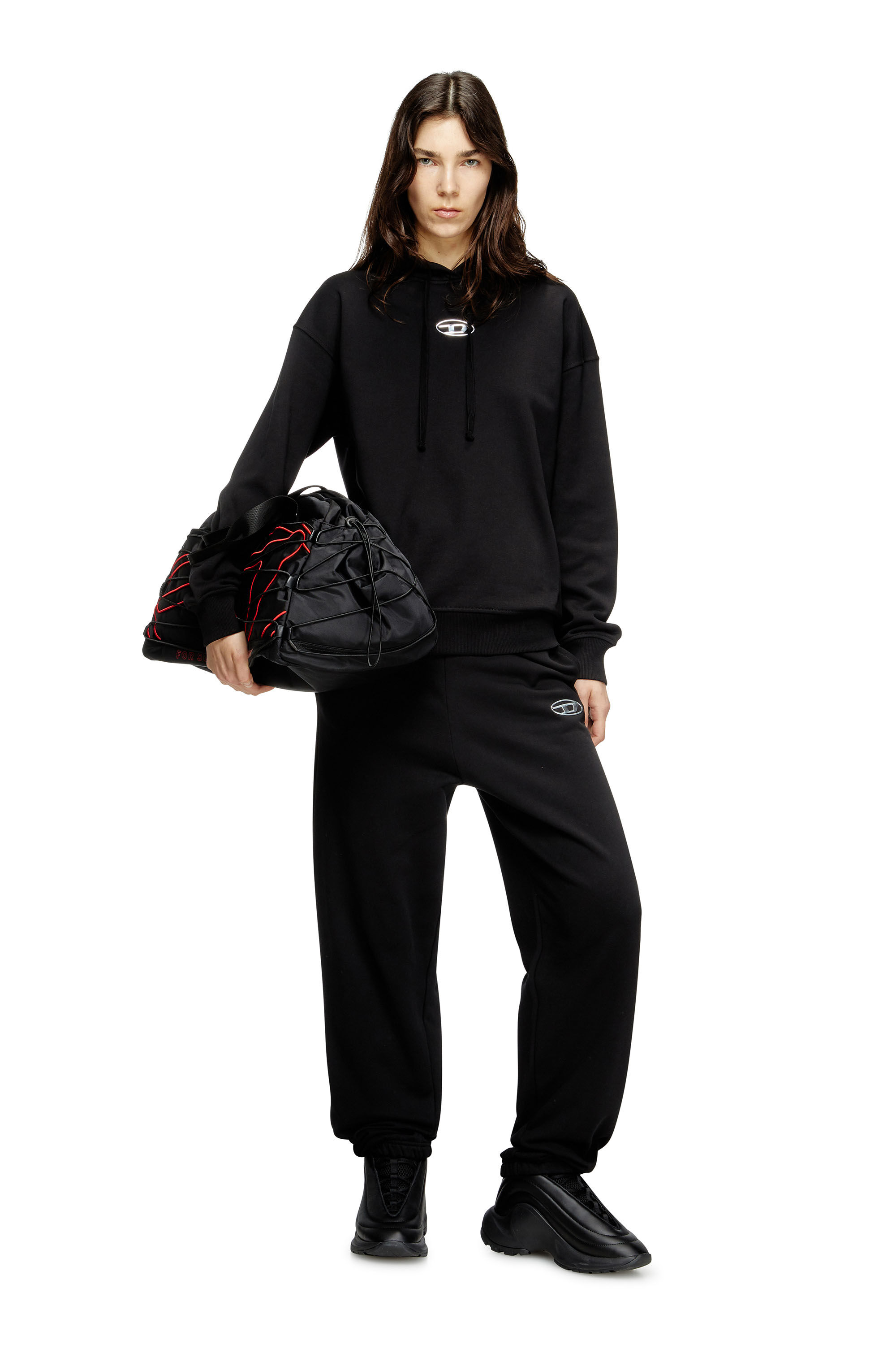 Women's Hoodie with metal-effect Oval D logo | Black | Diesel