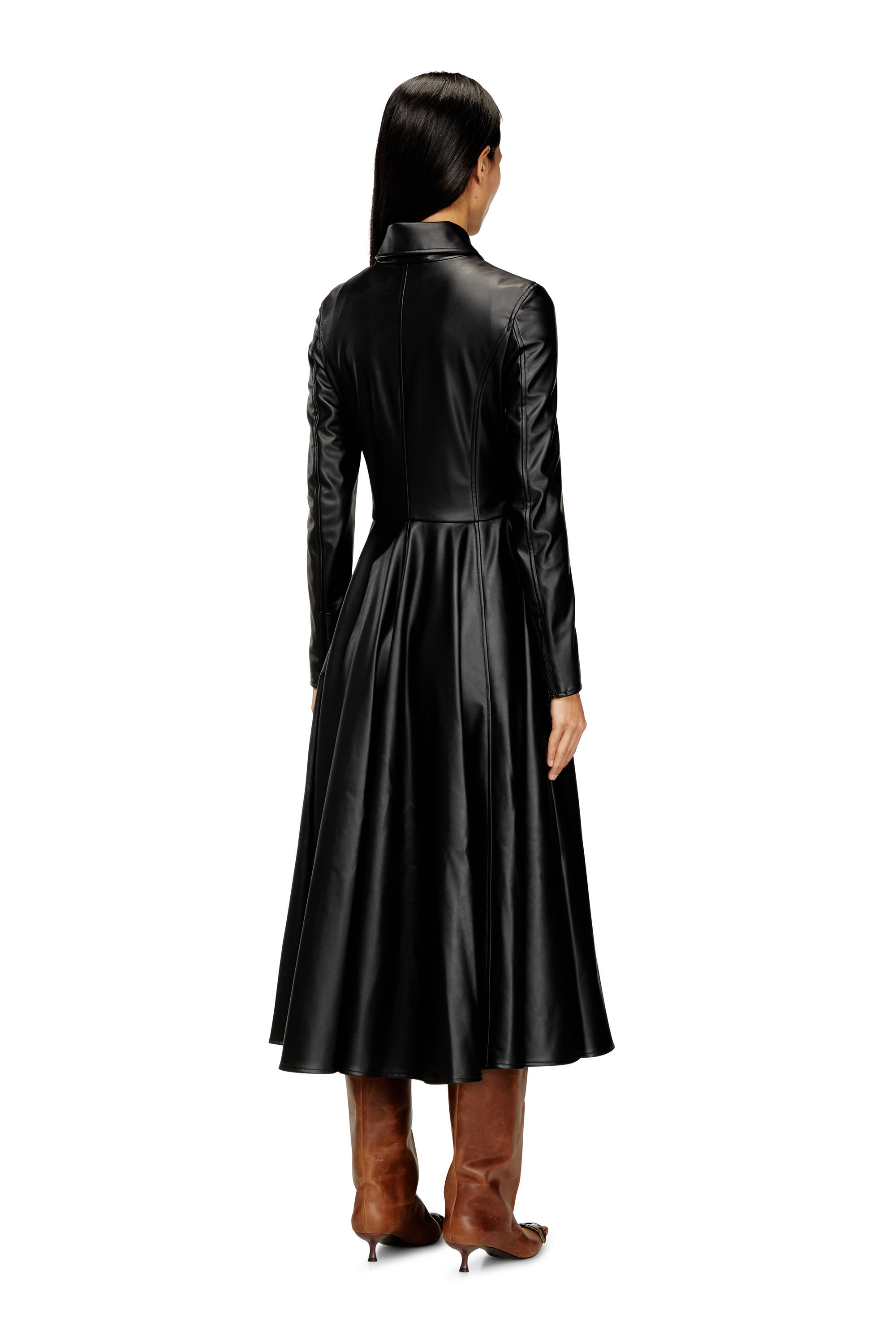 Women's Midi coat dress with biker details | Black | Diesel
