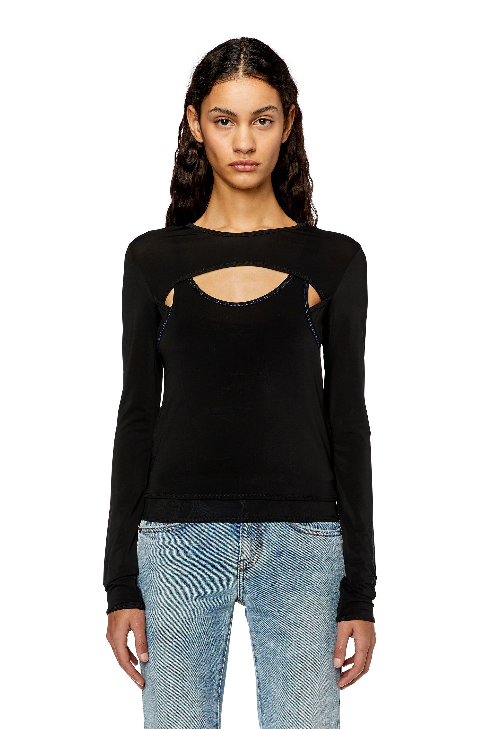Diesel - T-OLAY, Female's Layered top with cut-out front in Black - 3
