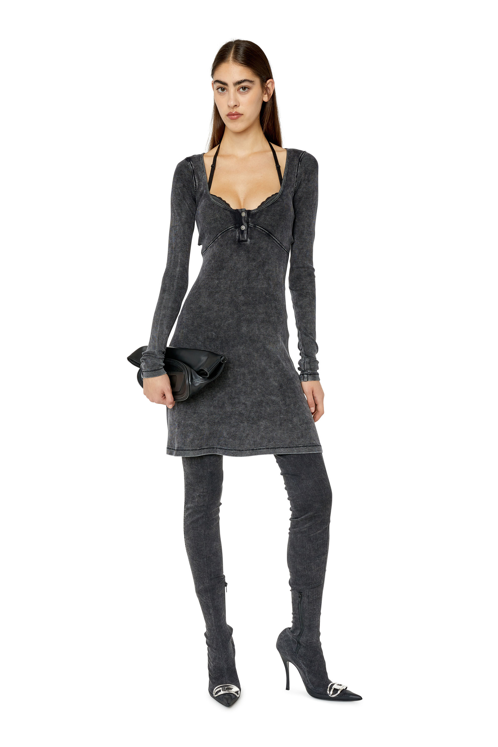 Diesel - D-BRANETTE, Robe délavée à l'acide avec brassière Femme in Noir - 1