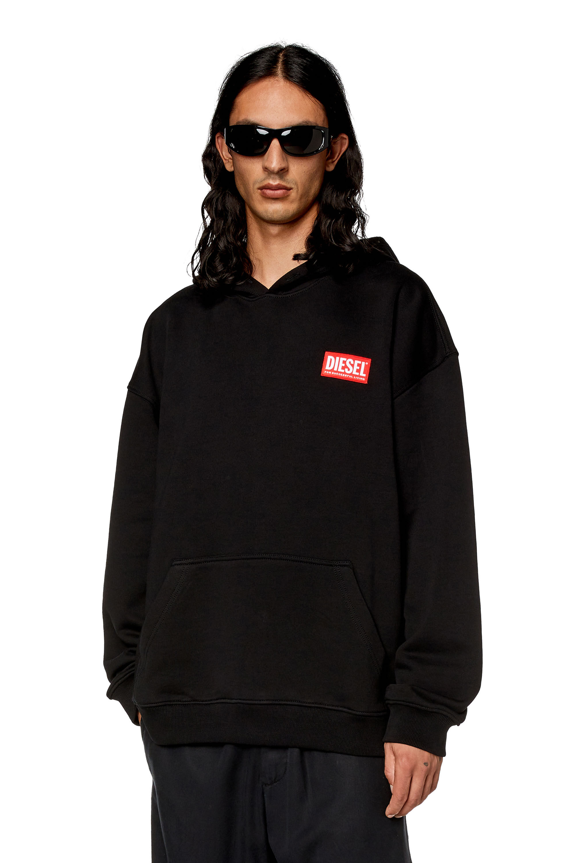 Diesel - S-NLABEL-HOOD-L1, Male's Oversized hoodie with logo patch in Black - 3