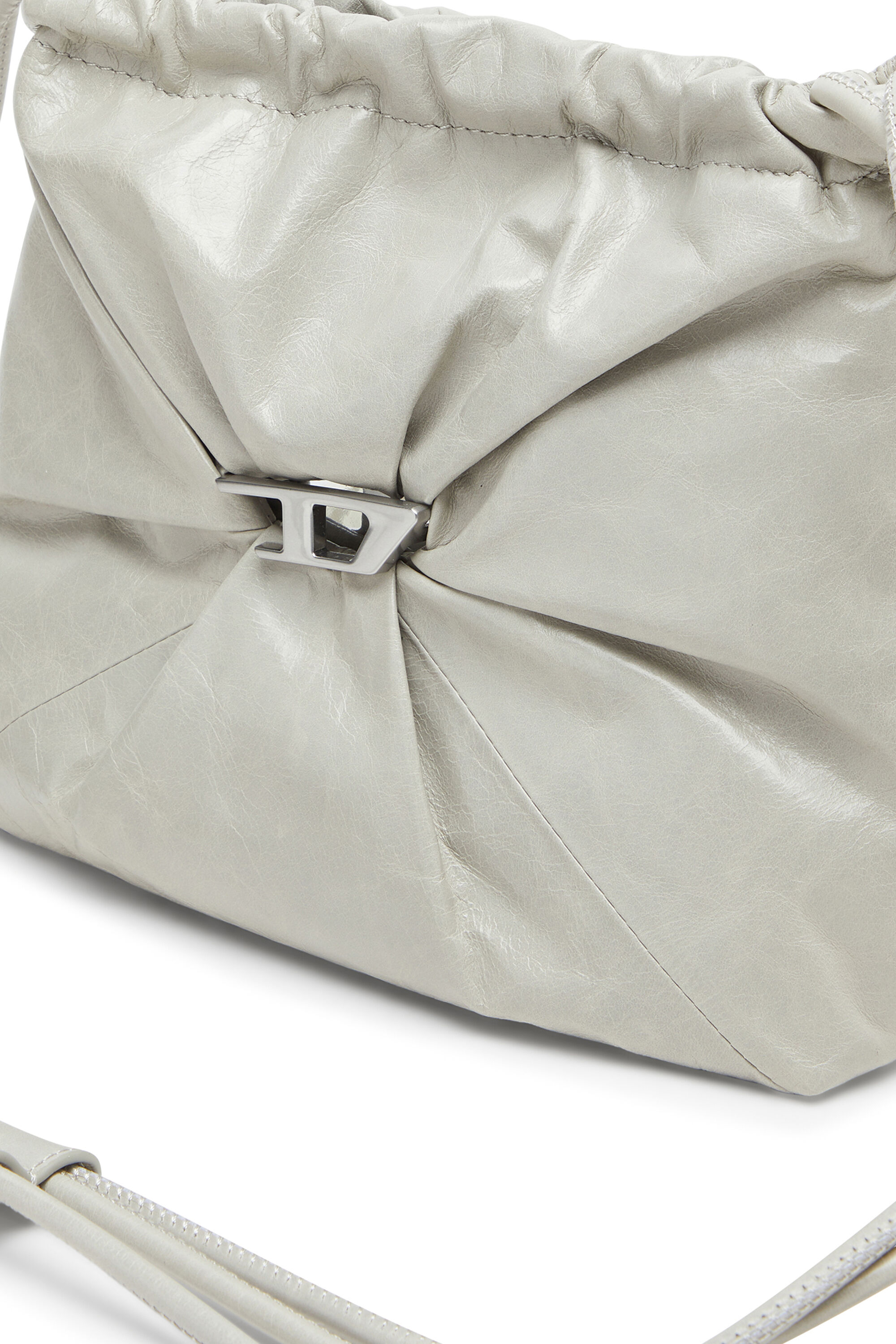 Women's Scrunch-D-Bucket bag in shiny wrinkled leather | White