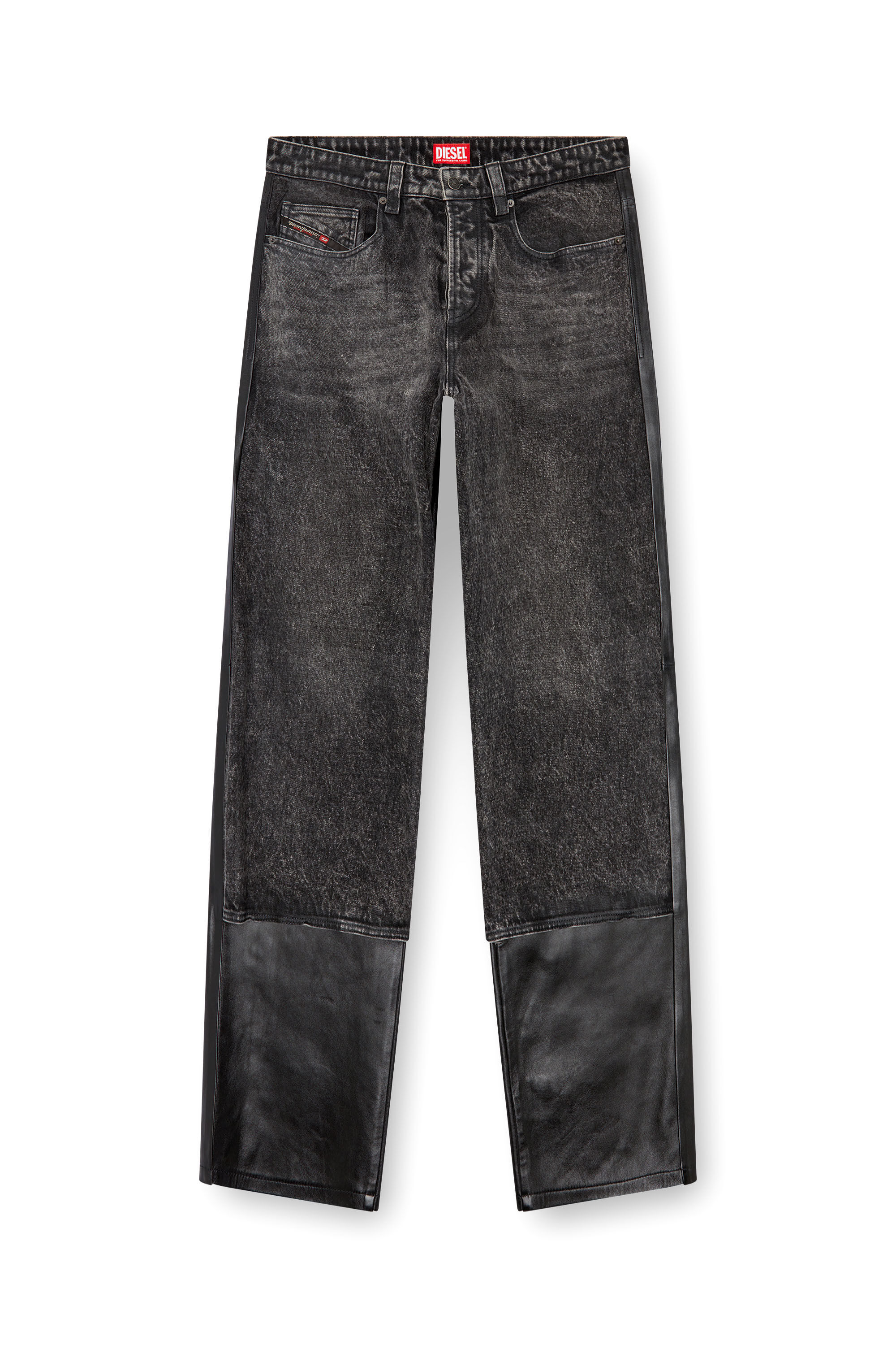 Diesel - P-BRETCH, Male's Leather and denim pants in Black - 2