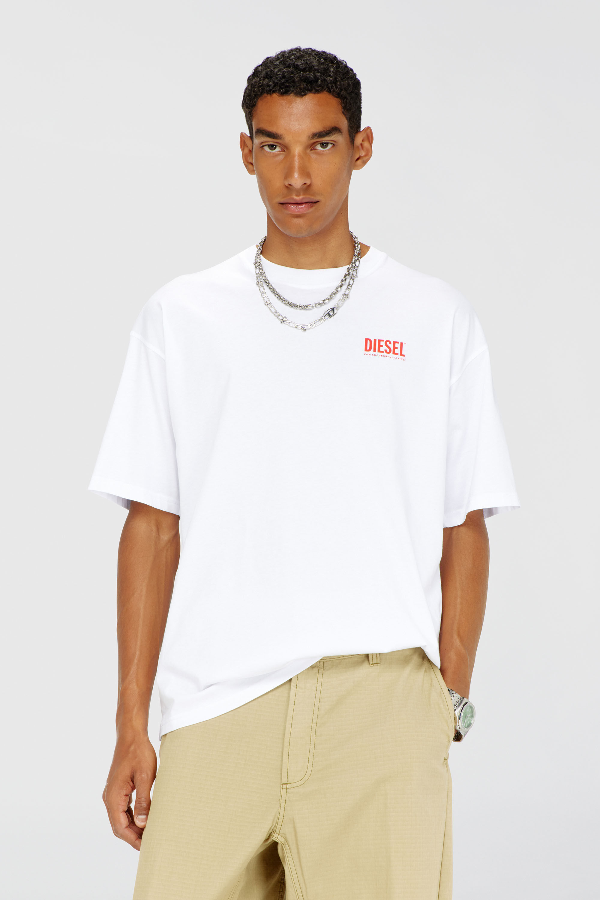 Men's Cotton T-shirt with Diesel Biscotto print | White | Diesel US