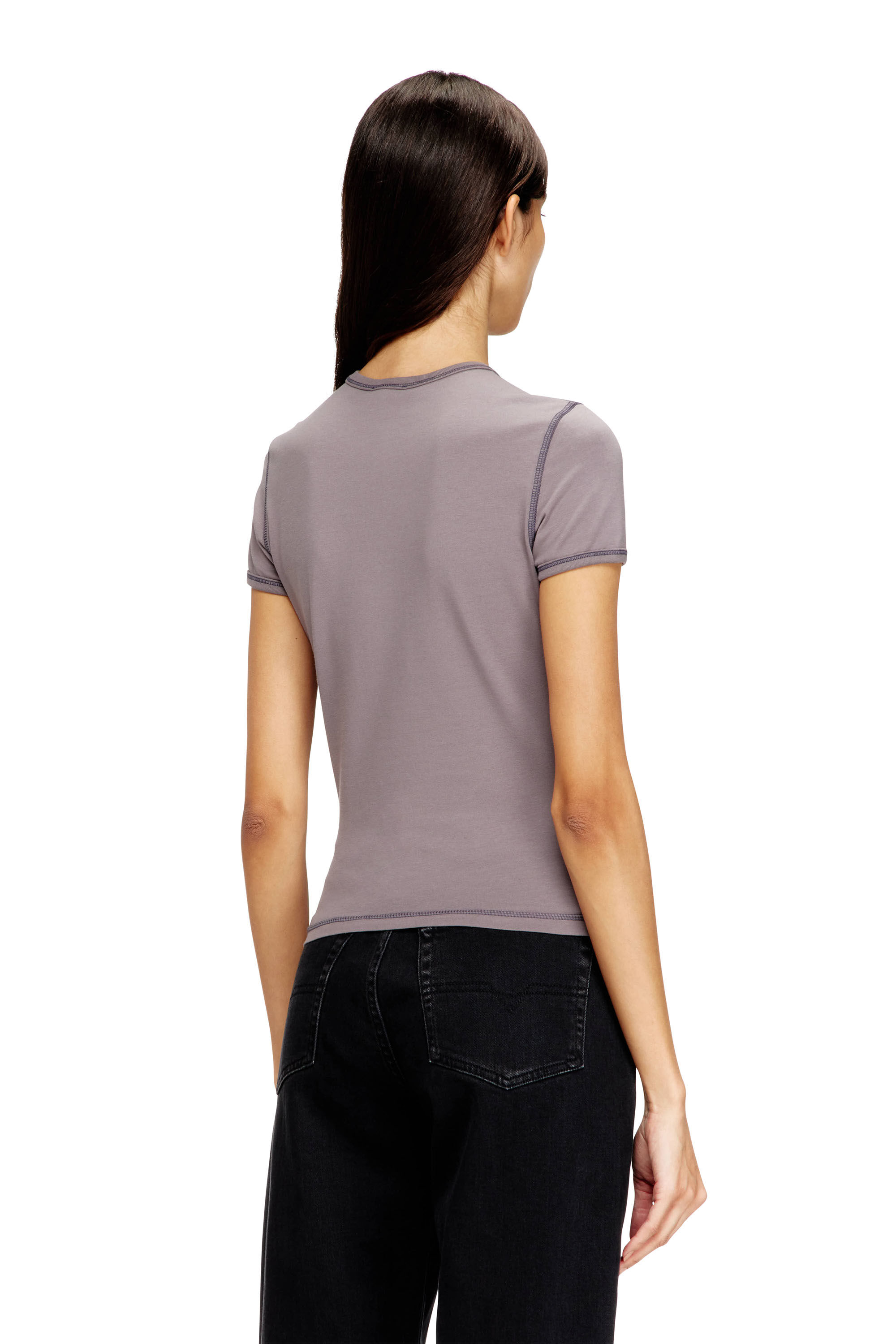 Women's Slim T-shirt with heart print and studs | Grey | Diesel